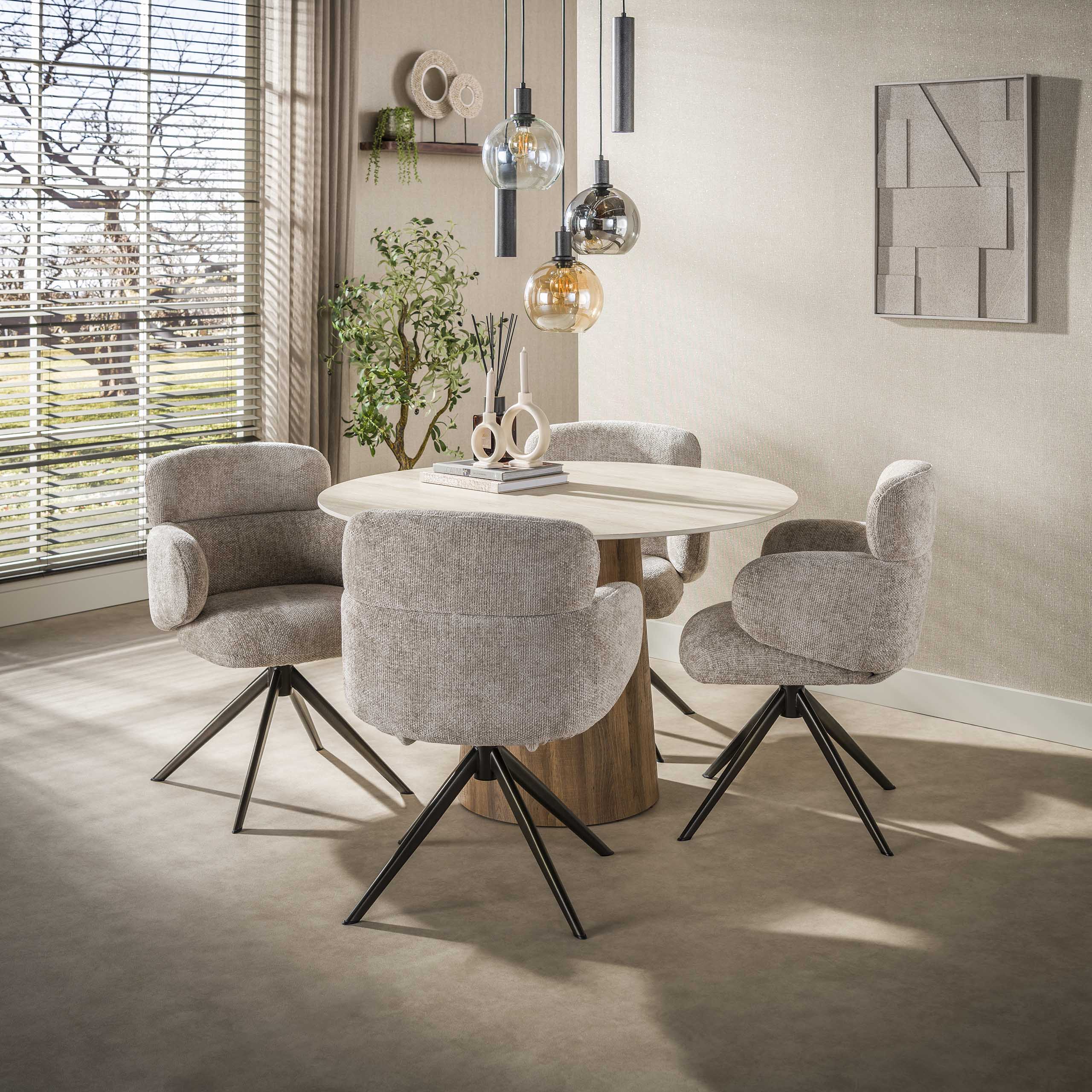 Eetkamerstoel Misano - Beige - Renegade Stof - Draaibaar