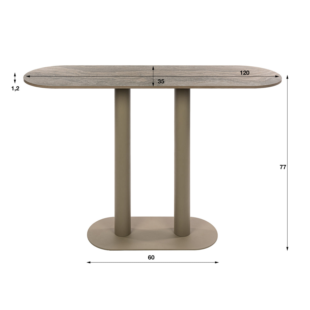 Haltafel Elarin Beige 3D Travertinlook 120 cm maatvoering Meubelista