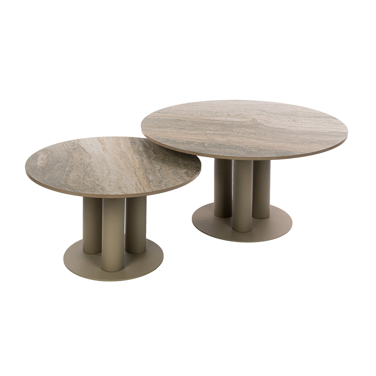Salontafel Nivora Rond Beige 3D Travertinlook Set van 2 vrijstaand product Meubelista