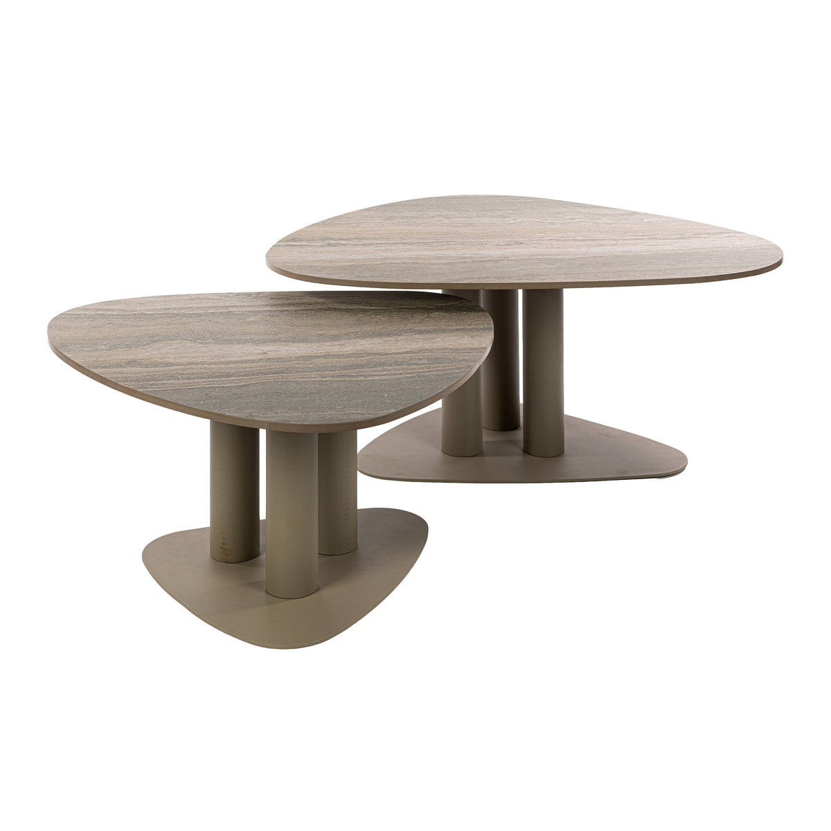 Salontafel Calune Driehoekig Beige 3D Travertinlook Set van 2 vrijstaand product Meubelista
