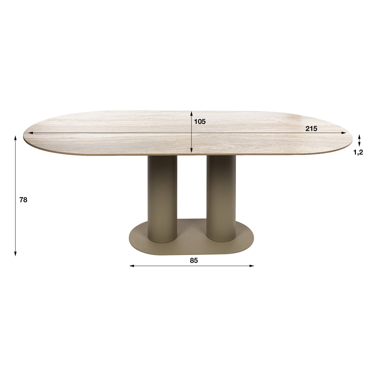 Eettafel Senara Beige 3D Travertinlook 215 cm maatvoering Meubelista