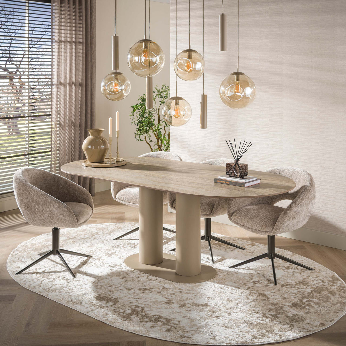 Eettafel Senara Beige 3D Travertinlook 215 cm aanzicht 2 Meubelista