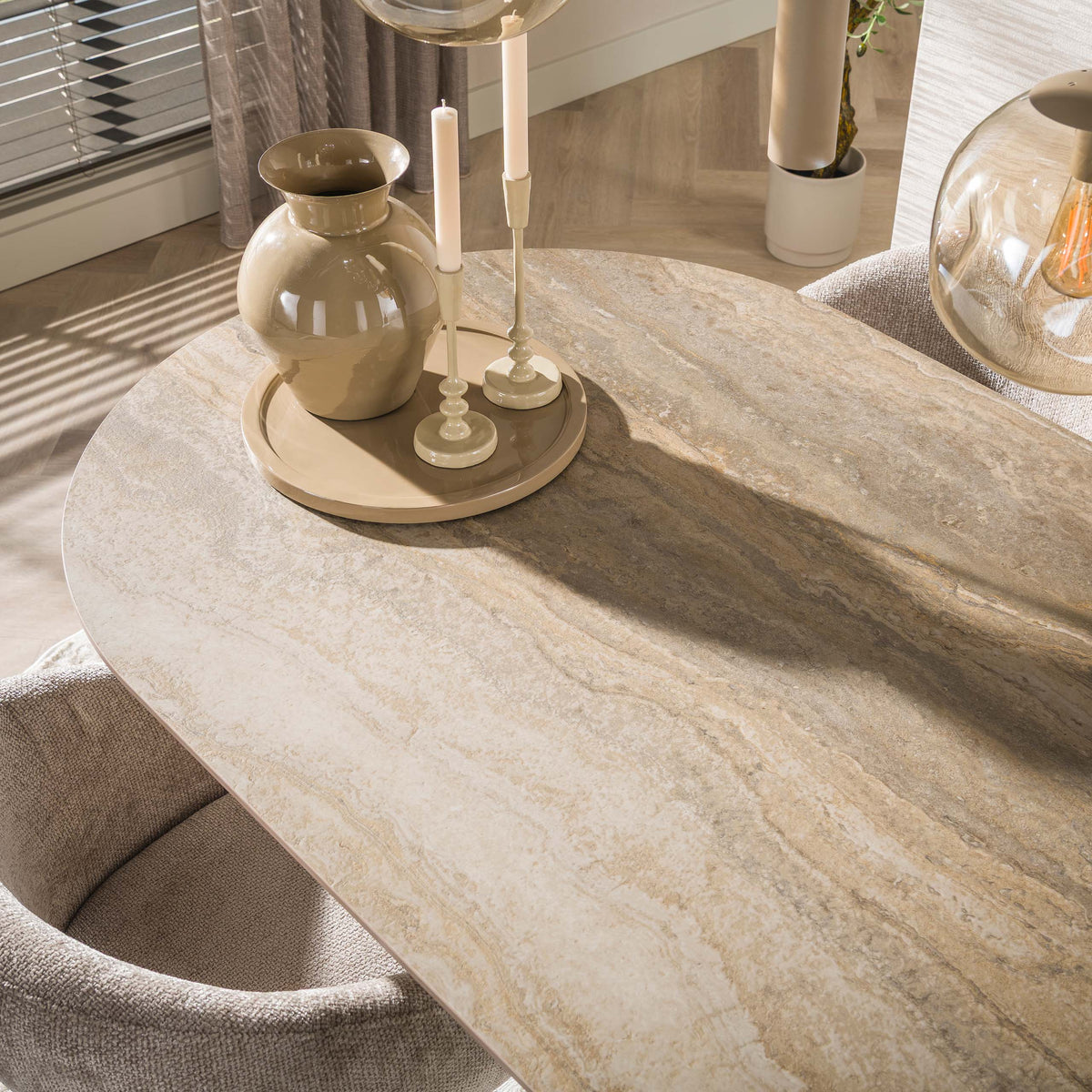 Eettafel Senara Beige 3D Travertinlook 215 cm aanzicht 3 Meubelista