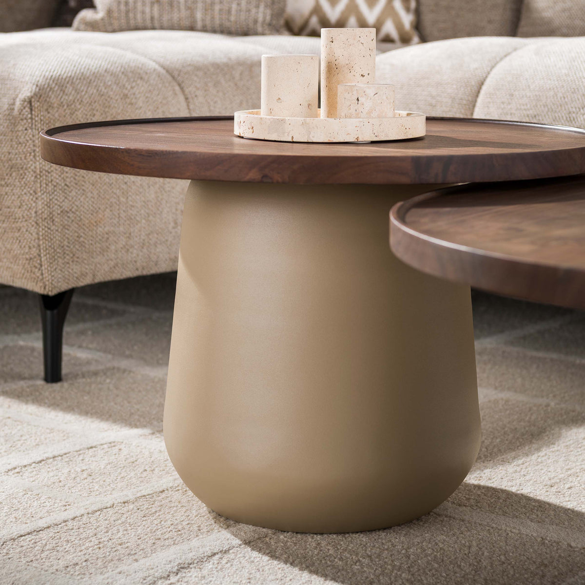 Salontafel Noma - Beige - Rond - Acaciahout - Set van 2