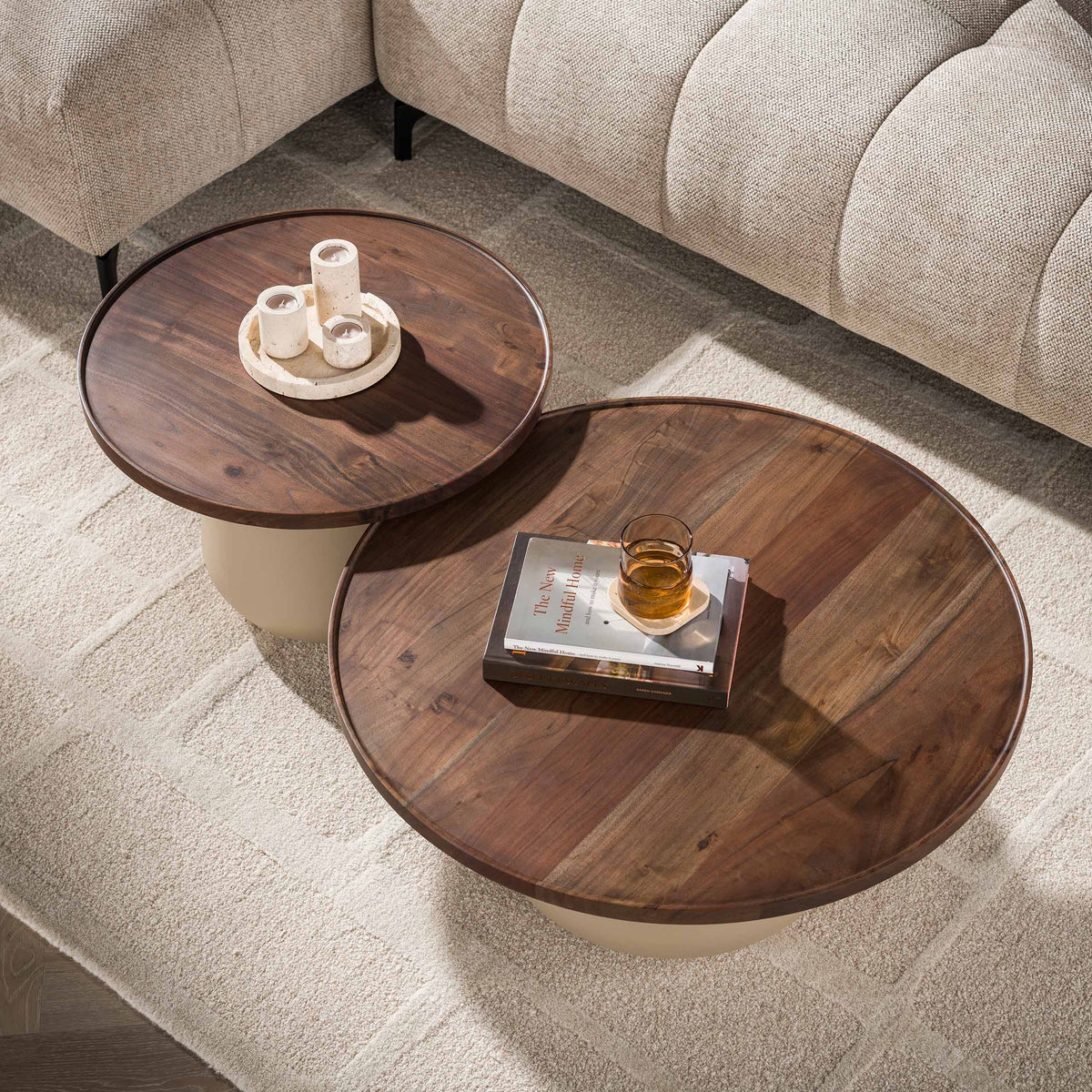 Salontafel Noma - Beige - Rond - Acaciahout - Set van 2