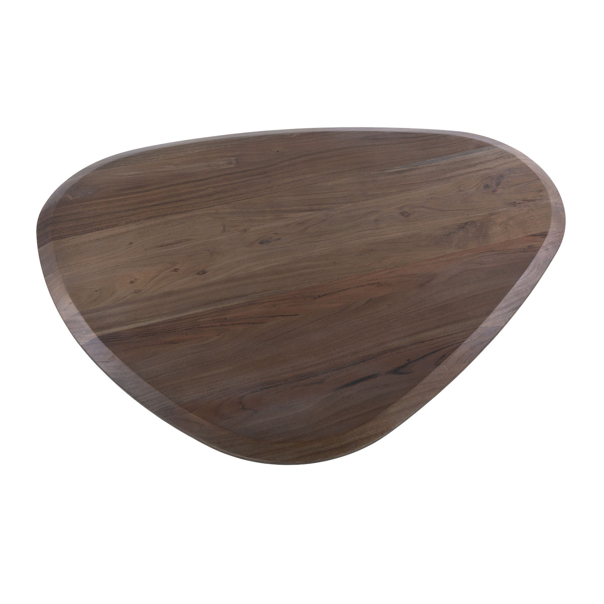 Bovenaanzicht van het bruine driehoekige tafelblad van salontafel Norell van Meubelista.