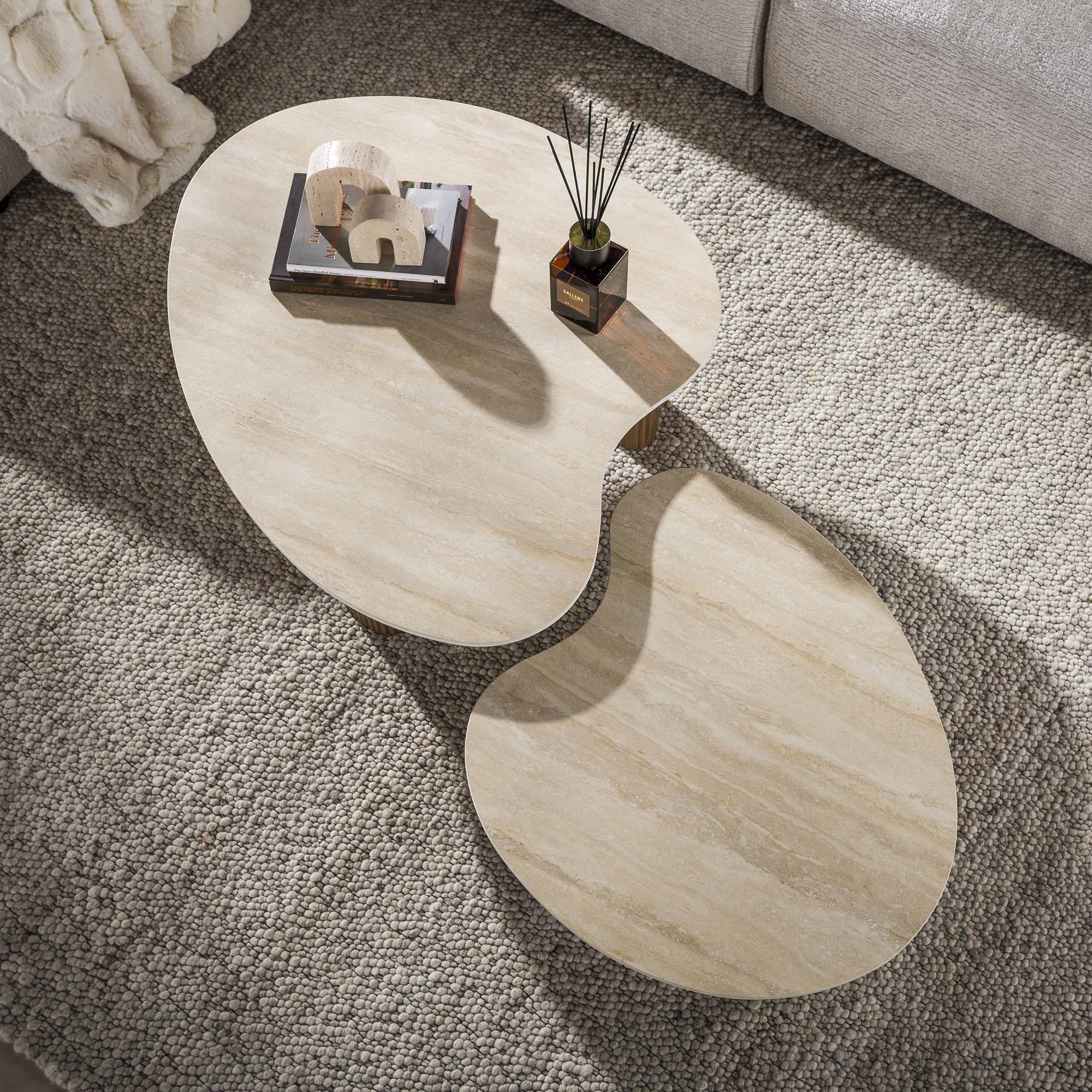 Salontafel Jisu - Organisch - Keramisch Travertin - Set van 2