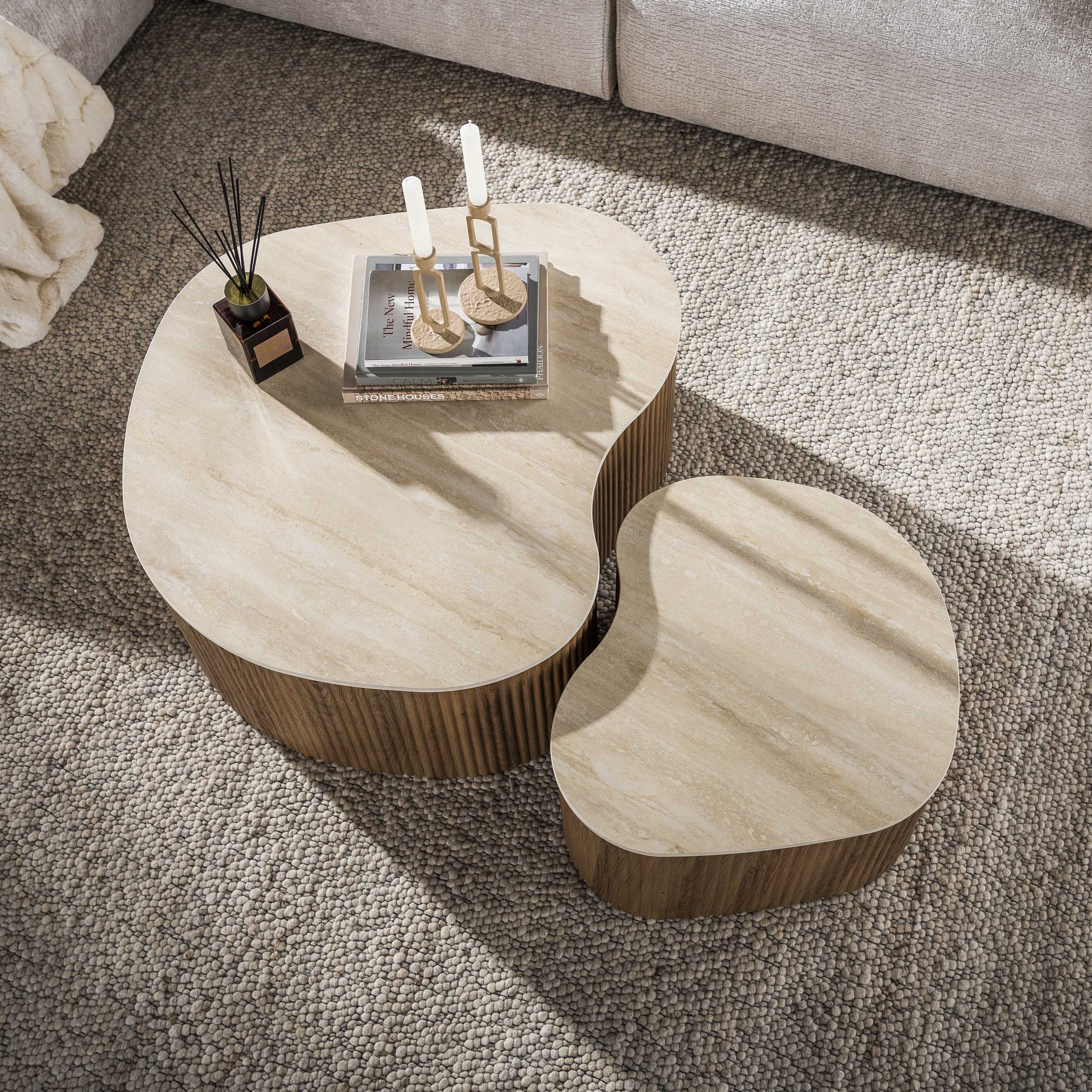Salontafel Azula - Organisch - Keramisch Travertin - Set van 2