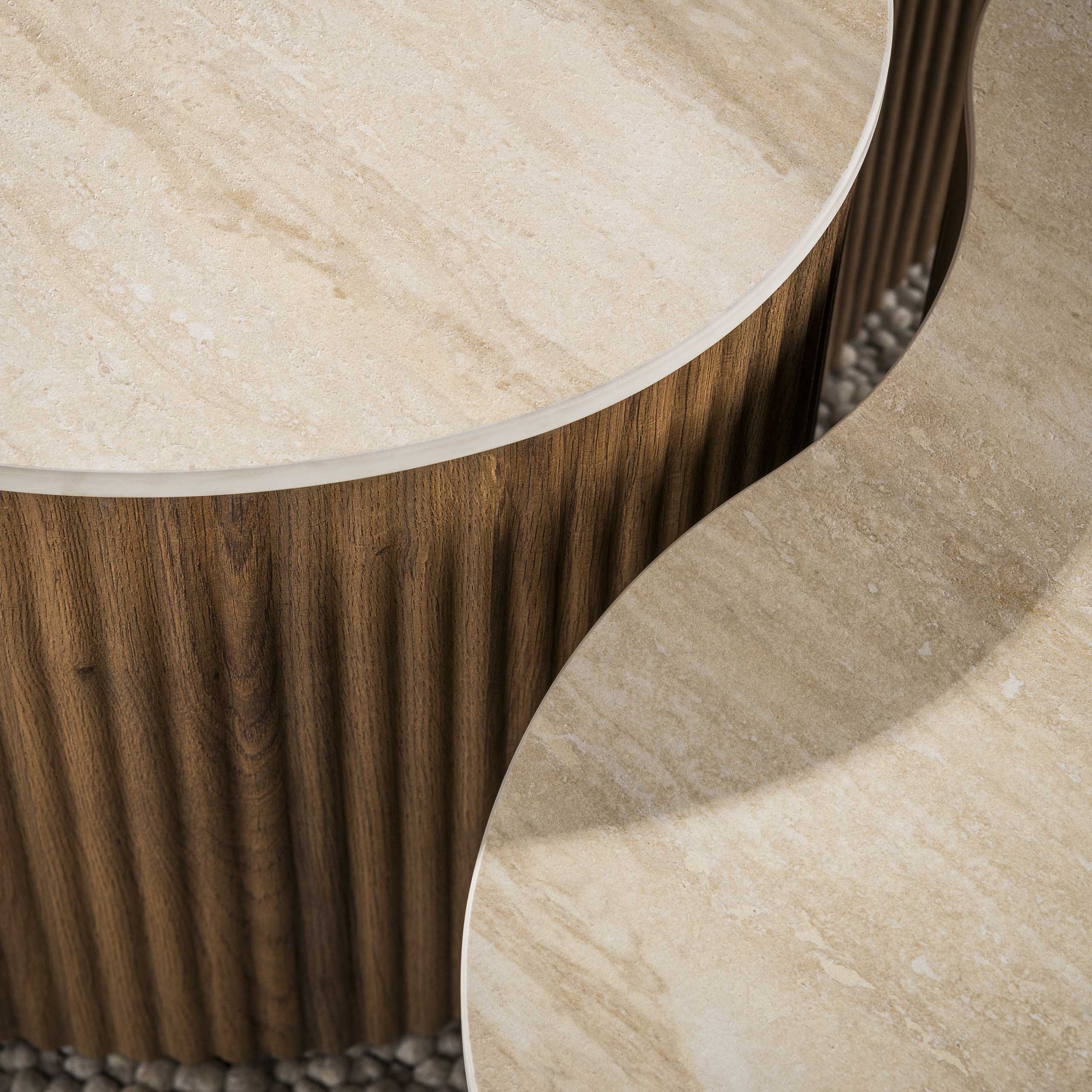 Salontafel Azula - Japandi - Organisch - Keramisch Travertin - Set van 2