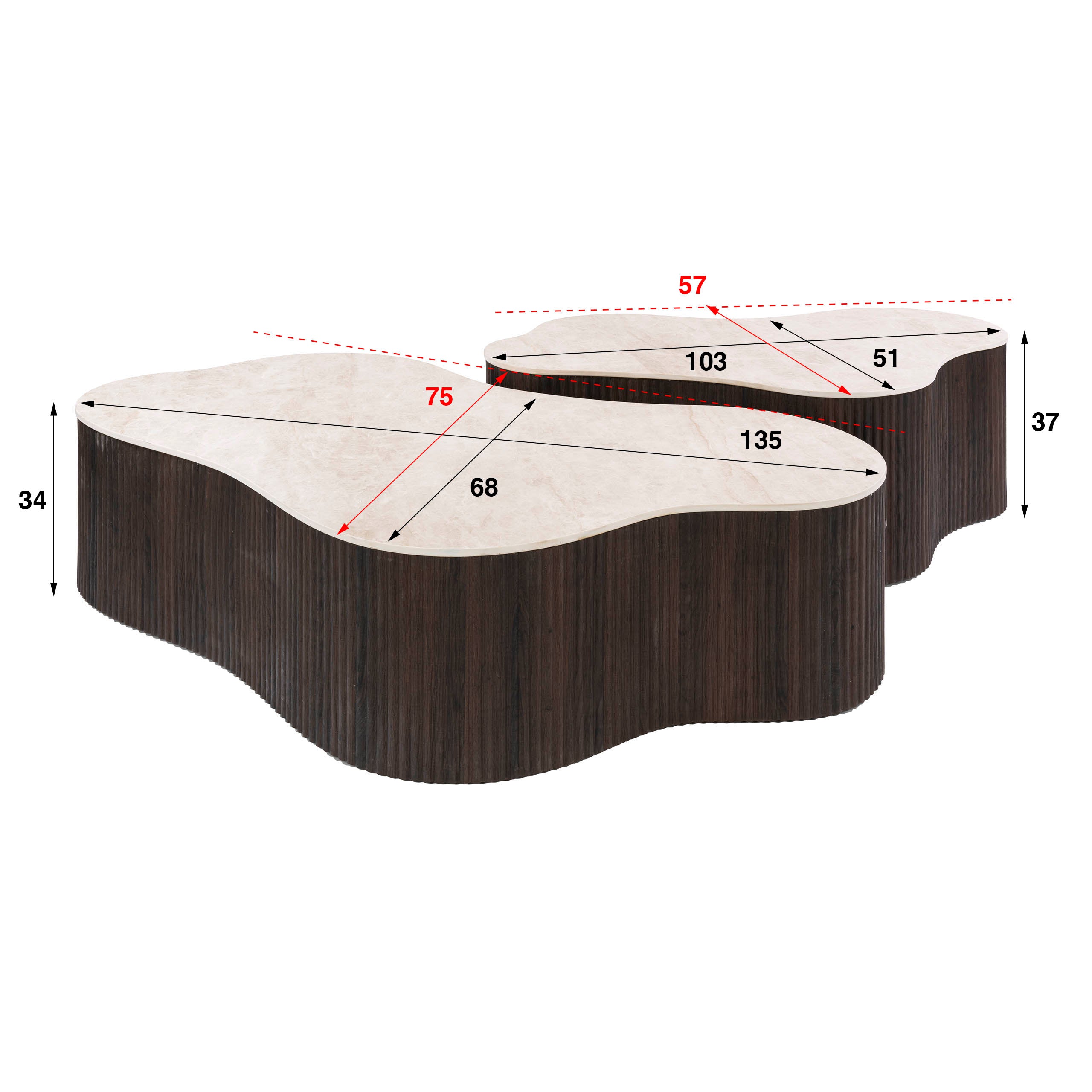 Salontafel Miyu - Japandi - Organisch - Taj Mahal - Set van 2