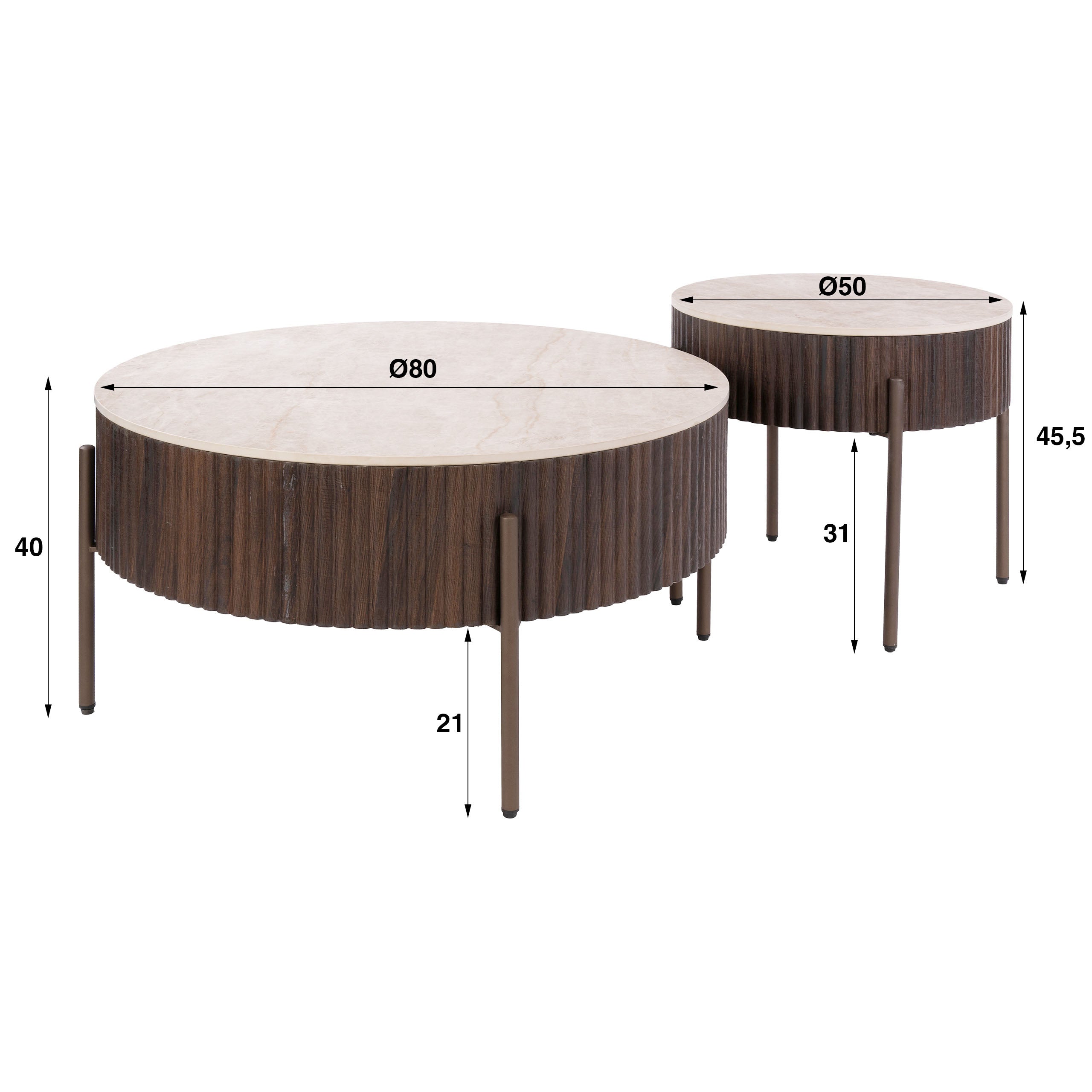 Salontafel Avorio - Japandi - Rond - Taj Mahal - Set van 2