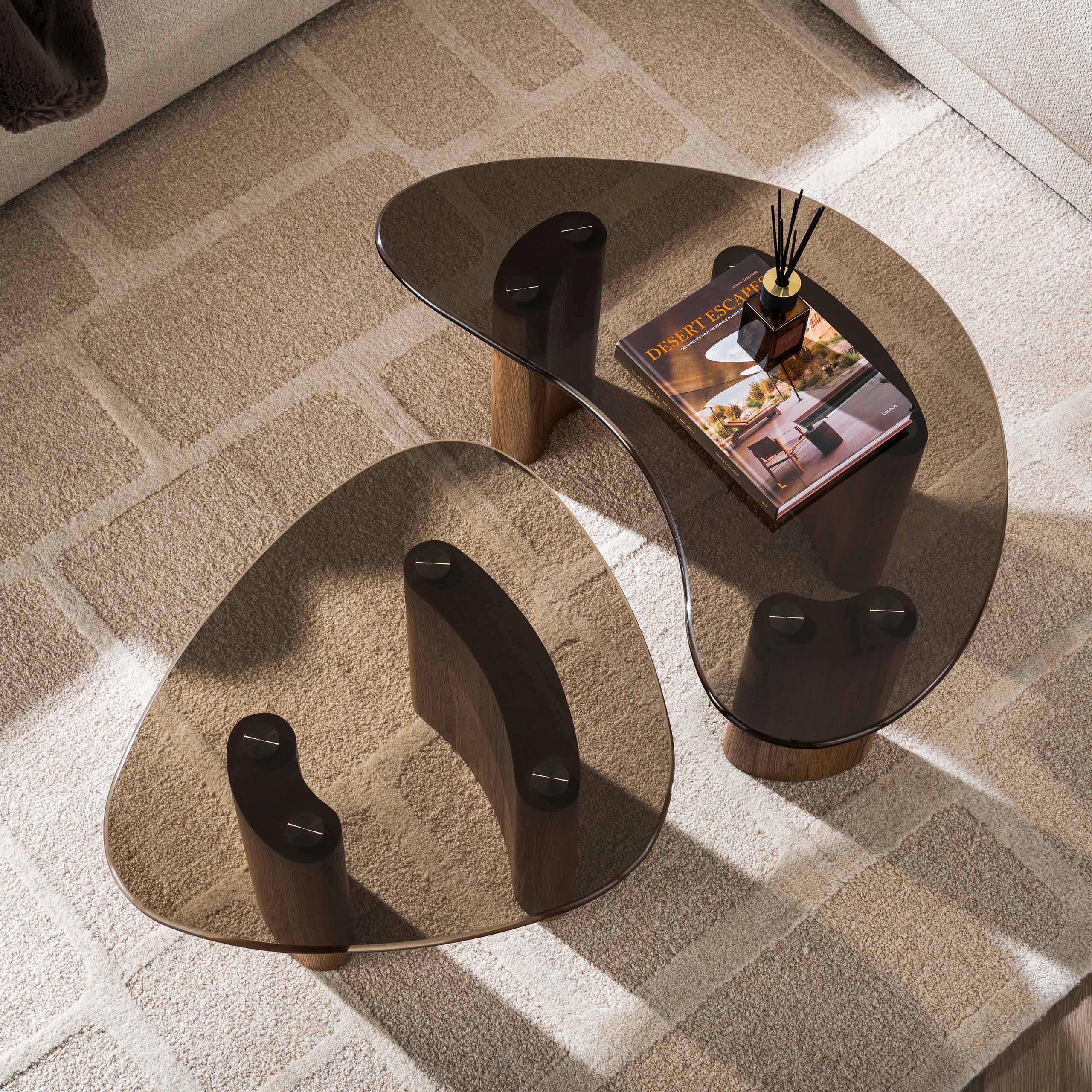 Salontafel Veyron - Organisch - Brons Glas - Set van 2