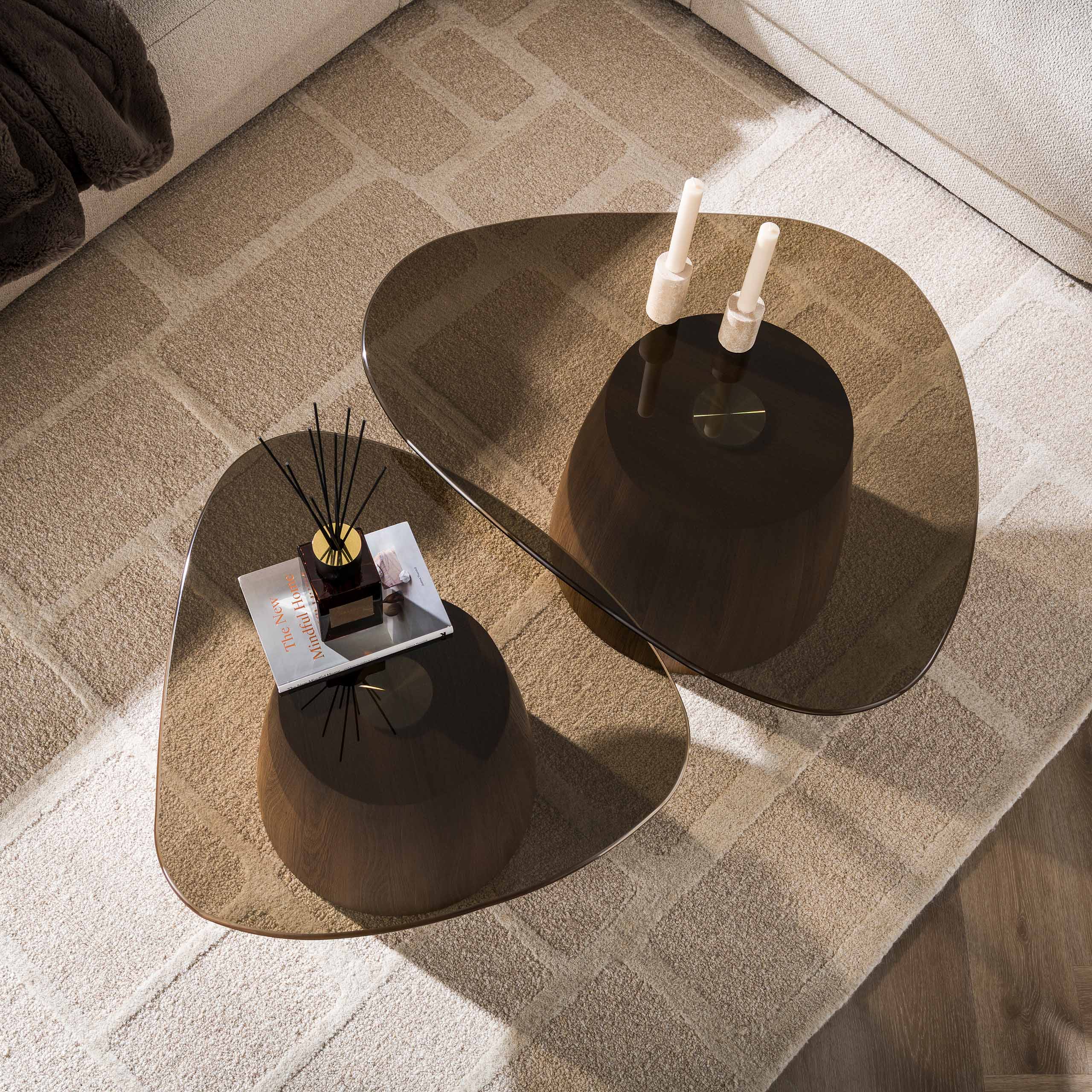 Salontafel Chiron - Organisch - Brons Glas - Set van 2