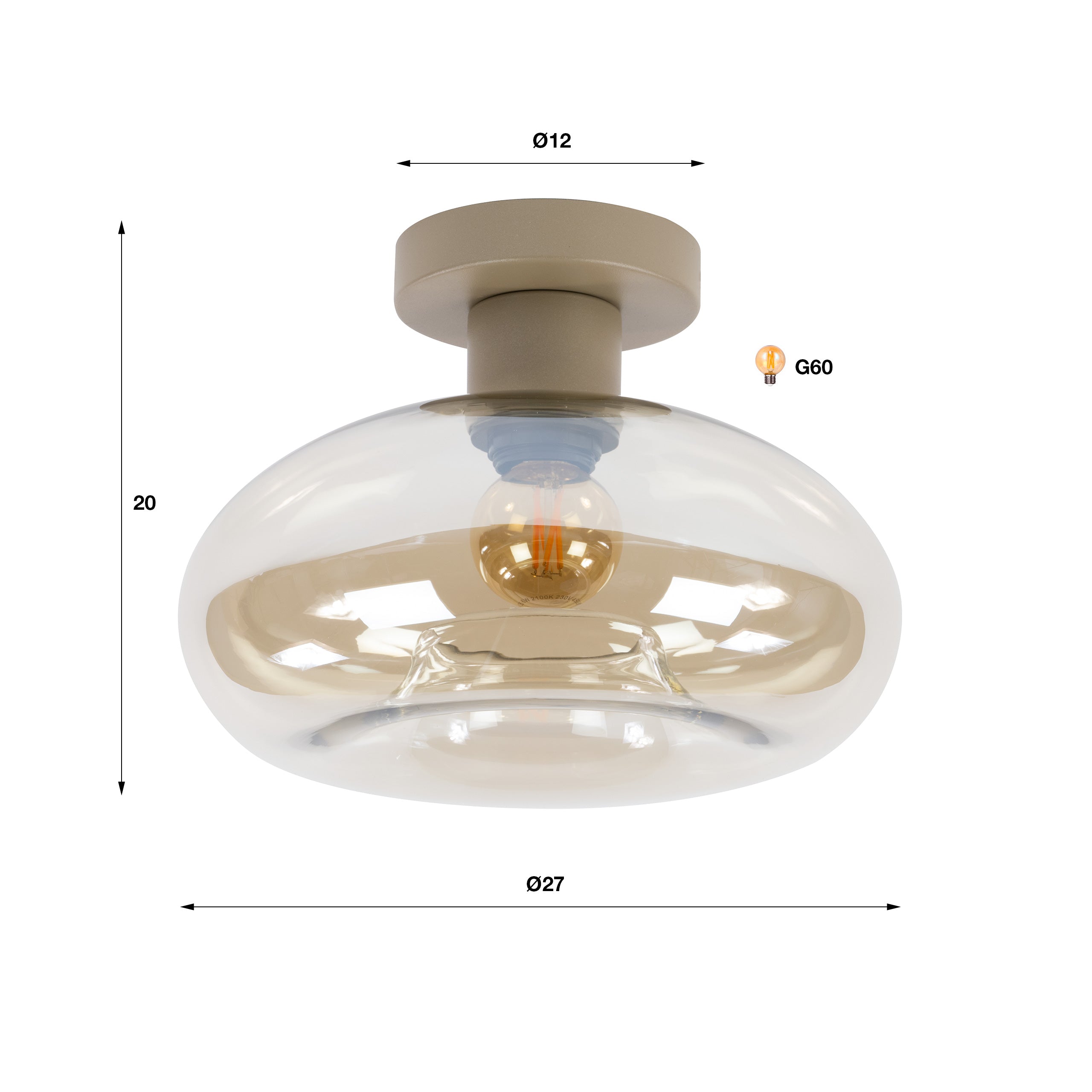 Plafondlamp Donut - 1-lichts - Beige - Amberglas