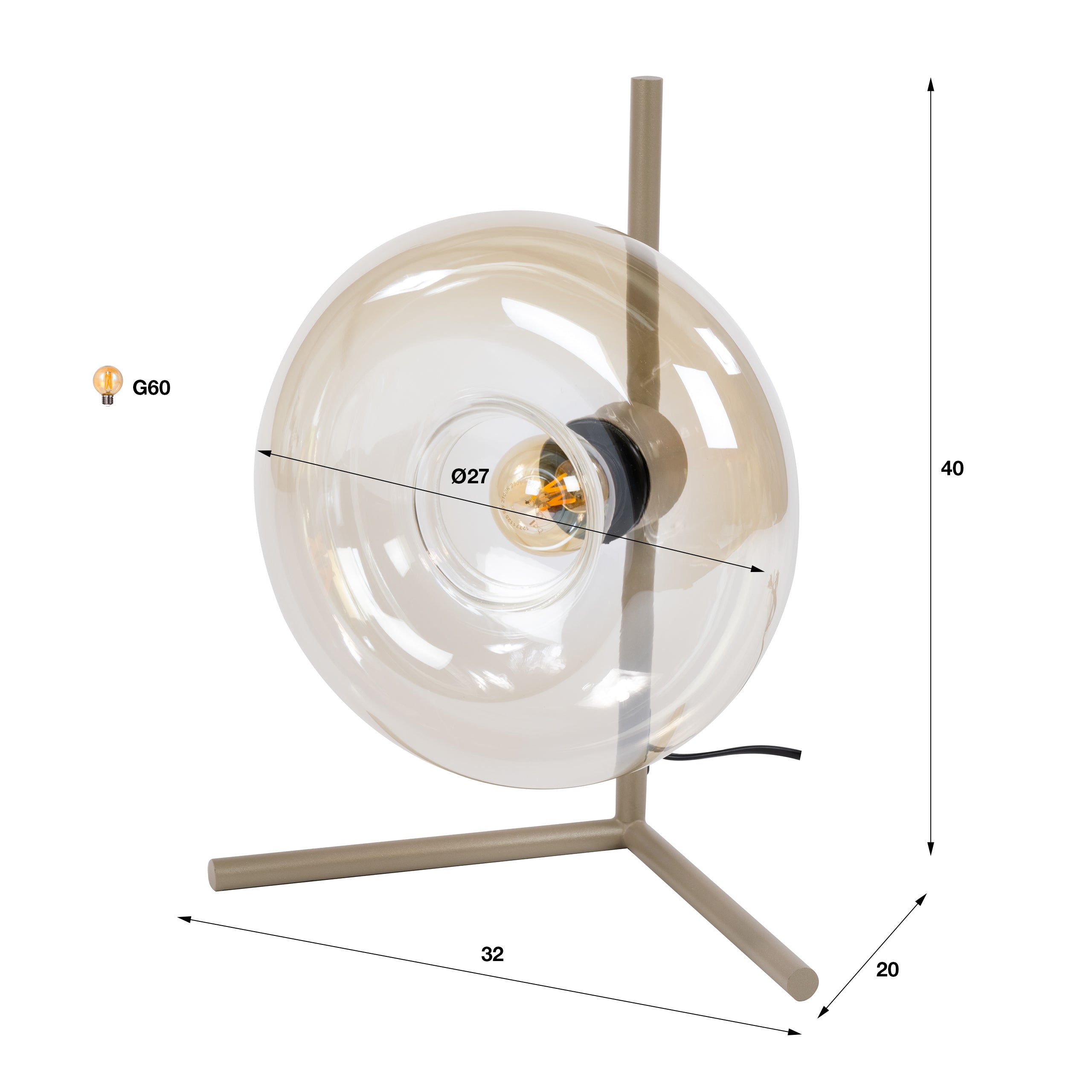 Tafellamp Donut - 1-lichts - Beige - Amberglas