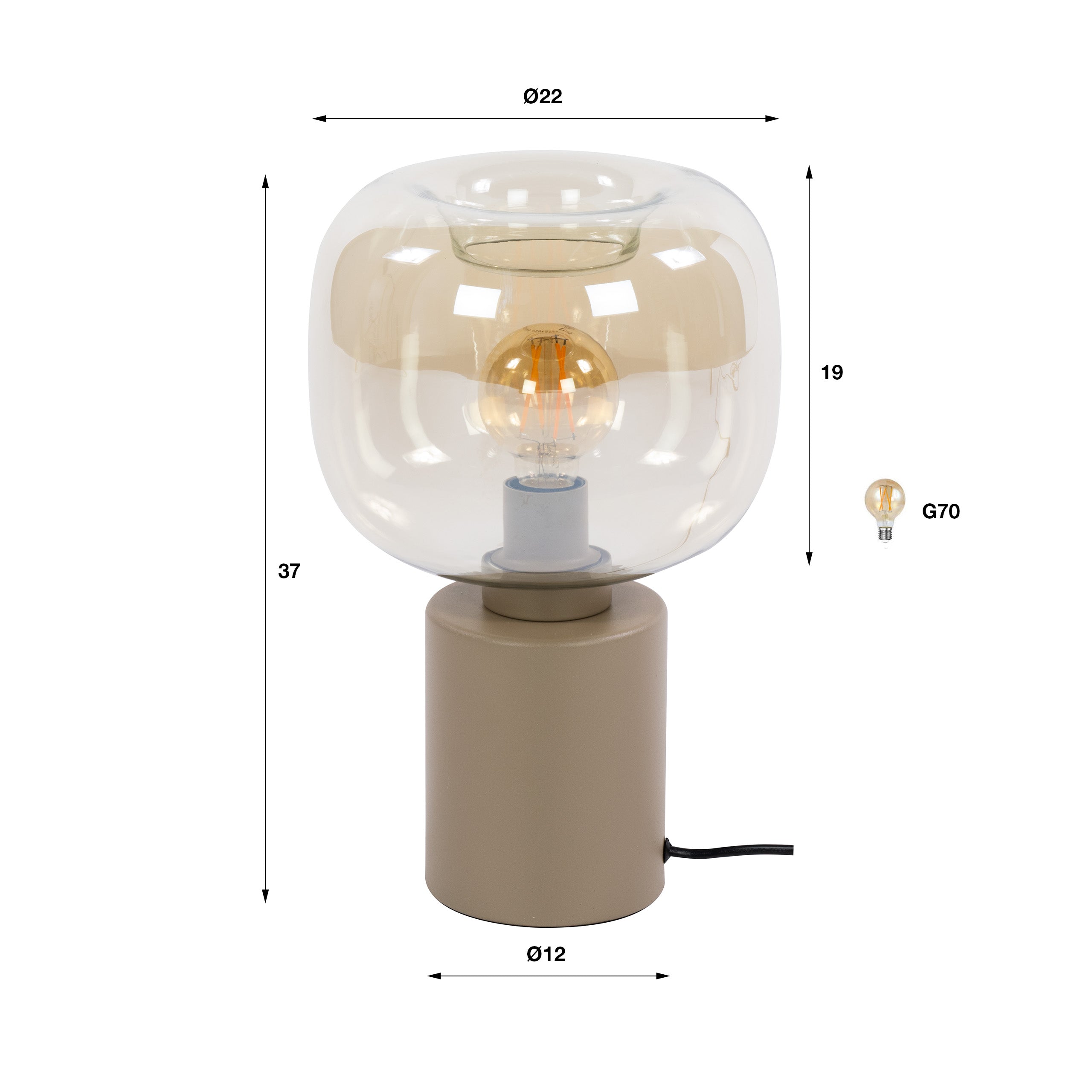 Tafellamp Avelore - 1-lichts - Beige - Amberglas