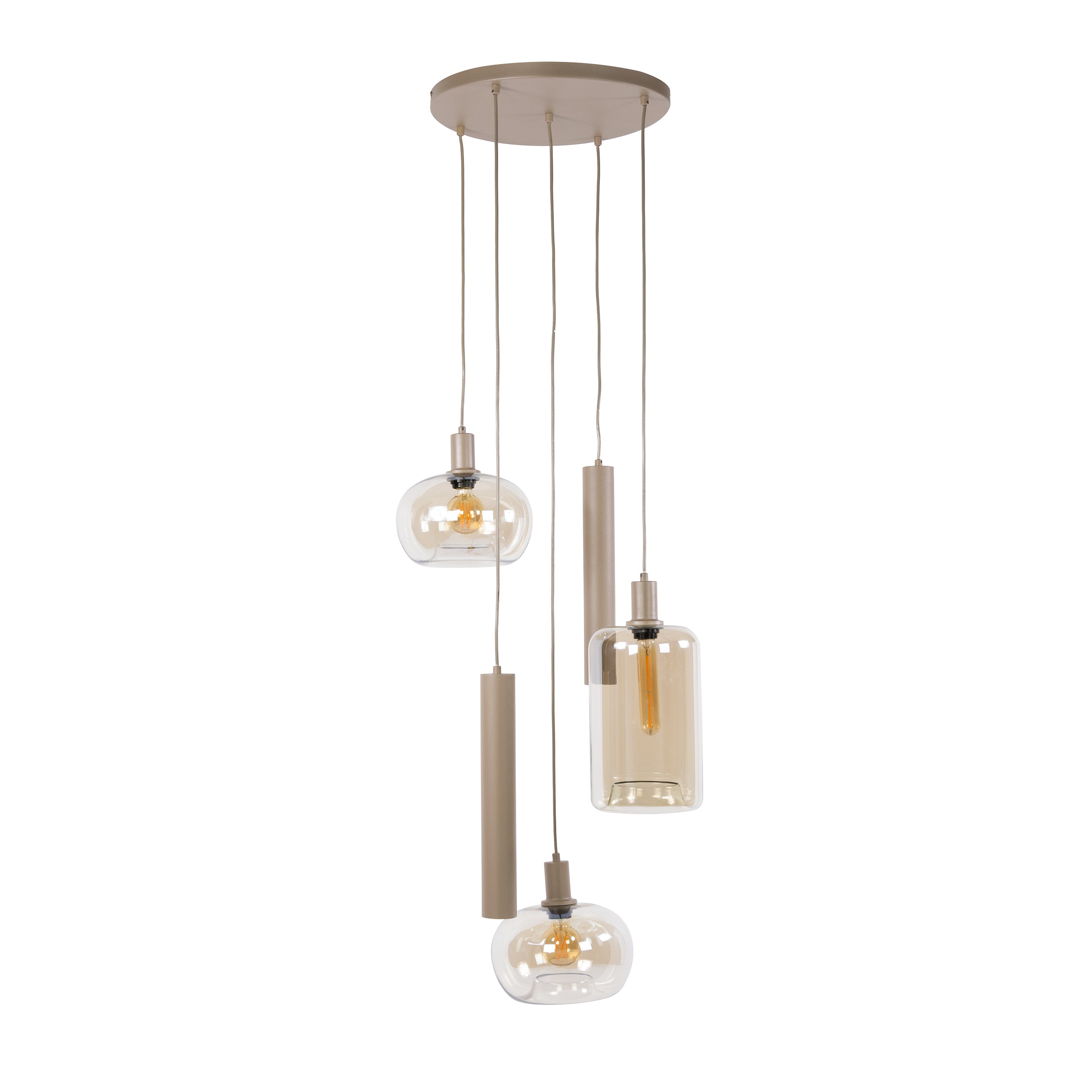 Hanglamp Avelore - 5-lichts - Beige - Amberglas - Getrapt - Met Spots