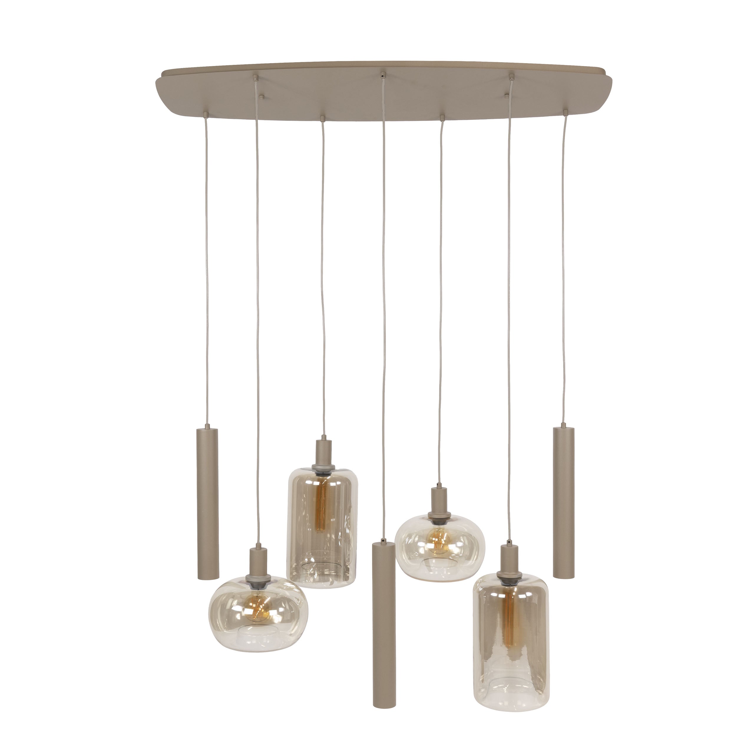 Hanglamp Avelore - 7-lichts - Beige - Amberglas - Met Spots