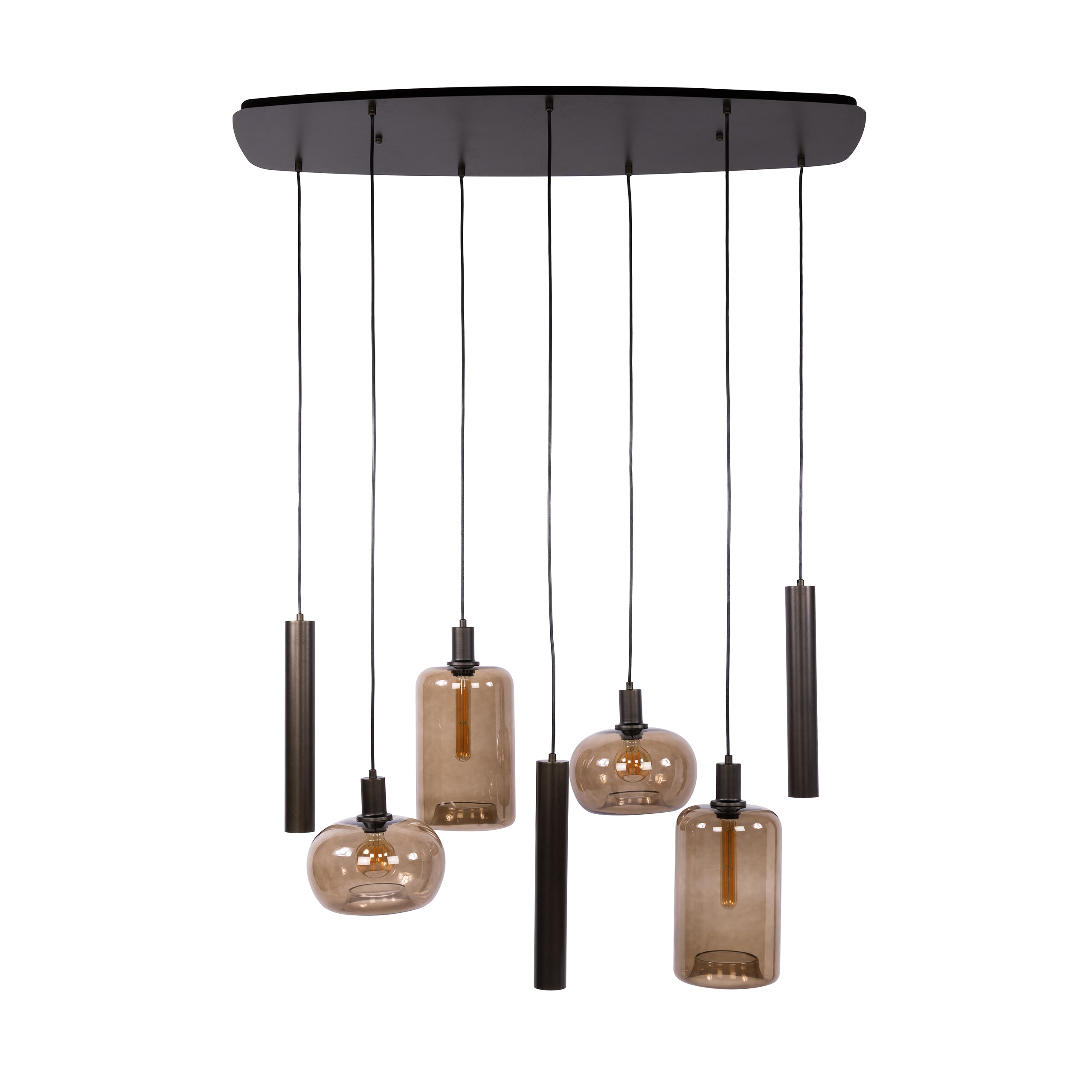 Hanglamp Avelore - 7-lichts - Brons - Amberglas - Met Spots