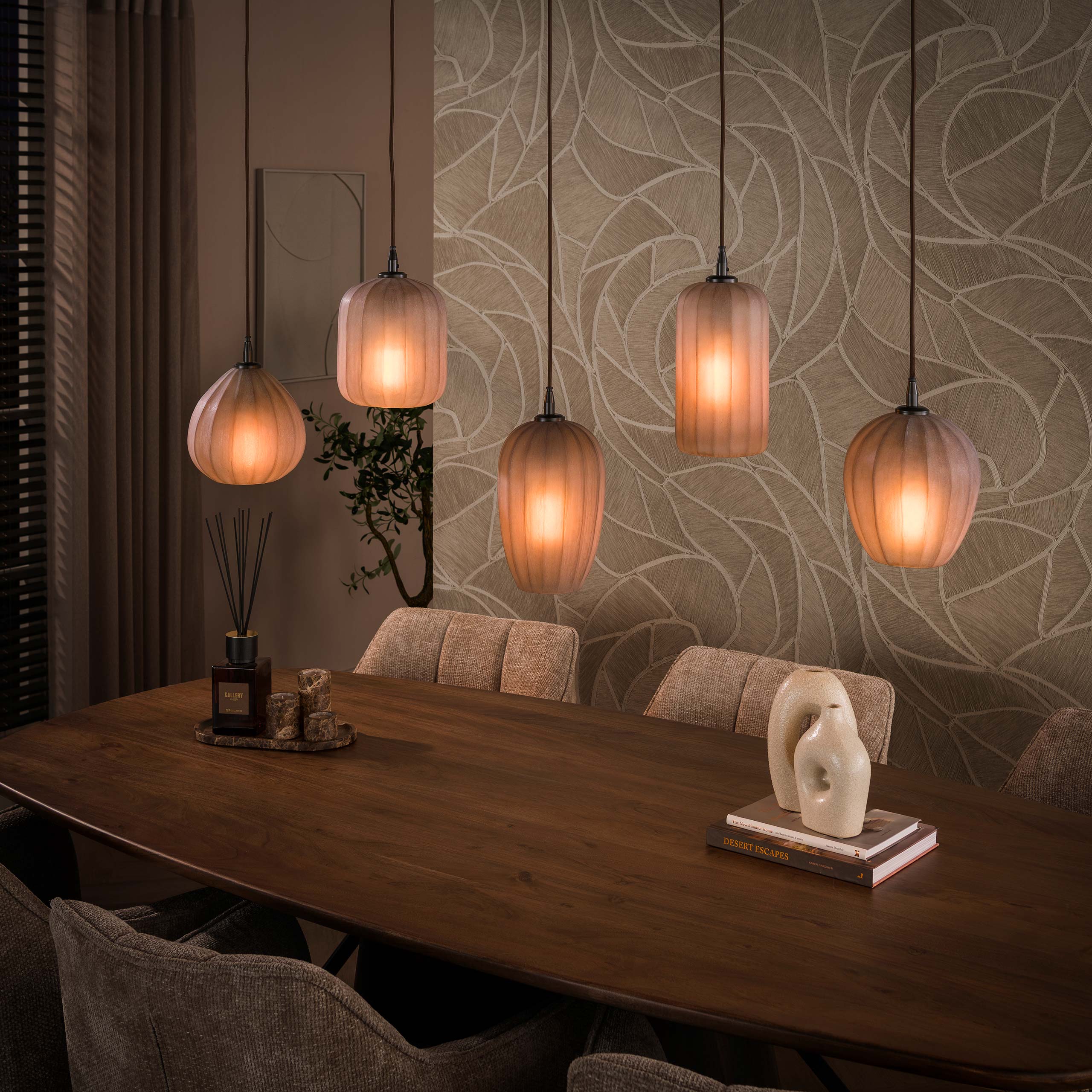 Hanglamp Elyra - 5-lichts - Frosted Bruin - Matglas