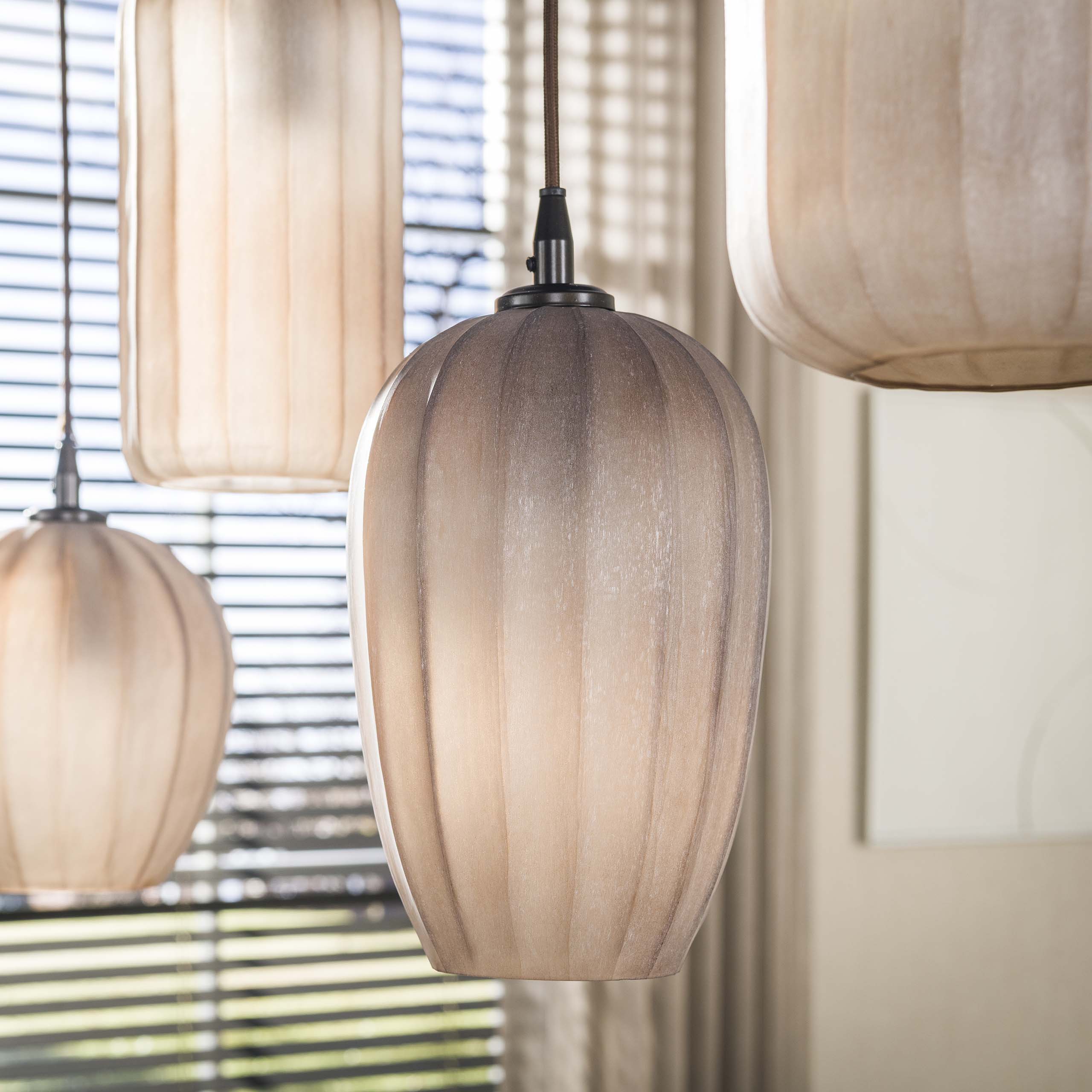 Hanglamp Elyra - 5-lichts - Frosted Bruin - Matglas