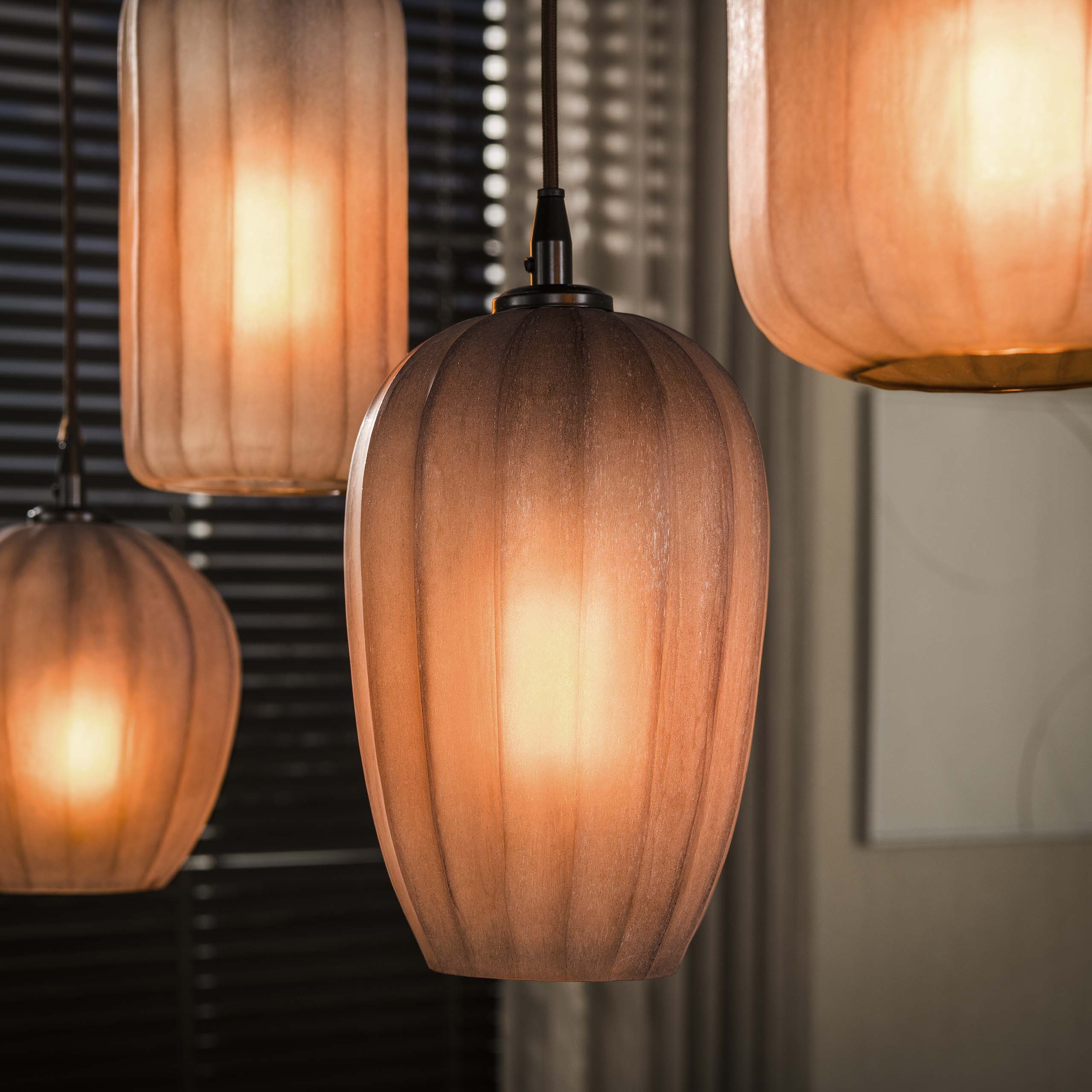 Hanglamp Elyra - 5-lichts - Frosted Bruin - Matglas
