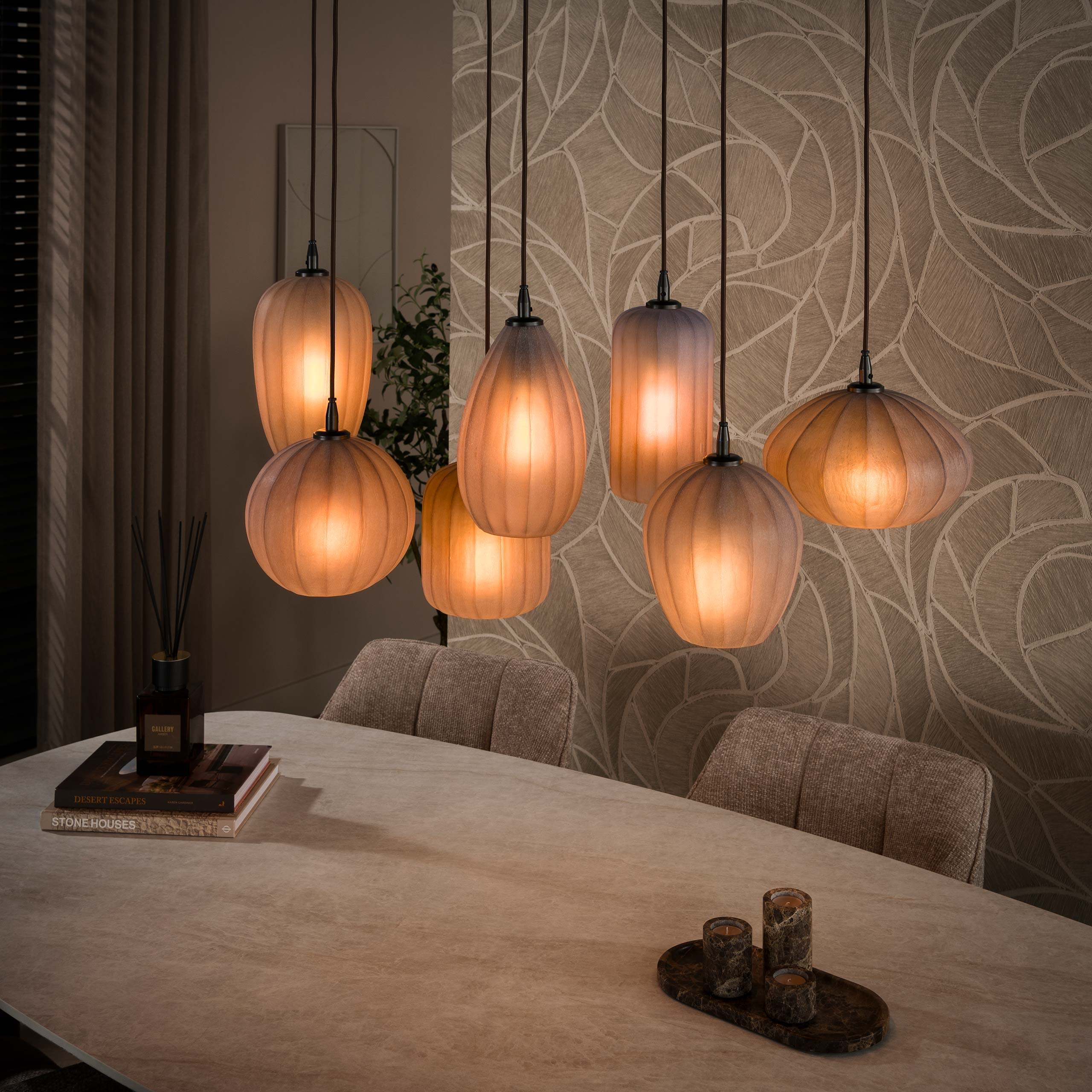 Hanglamp Elyra - 7-lichts - Frosted Bruin - Matglas