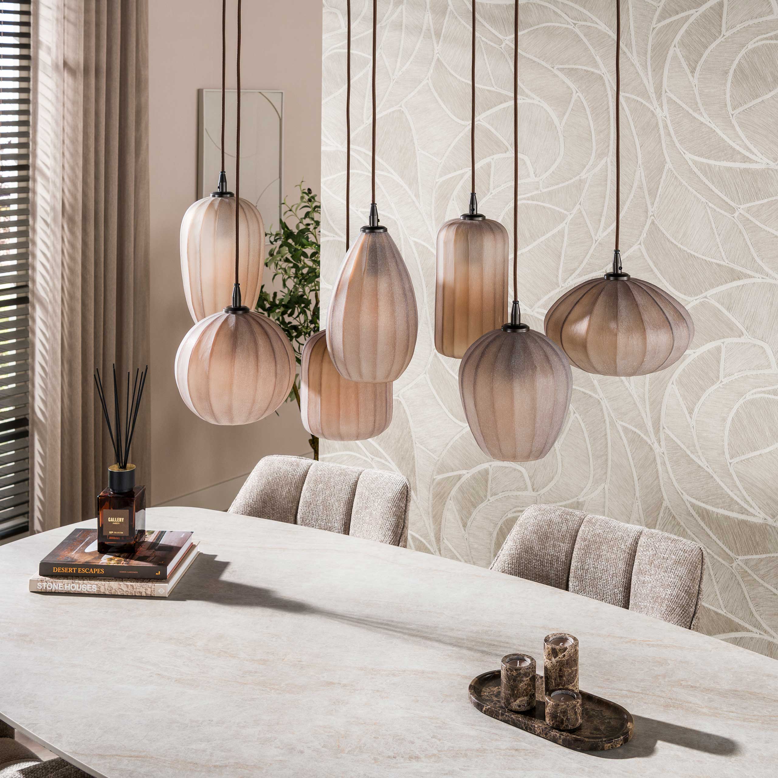 Hanglamp Elyra - 7-lichts - Frosted Bruin - Matglas