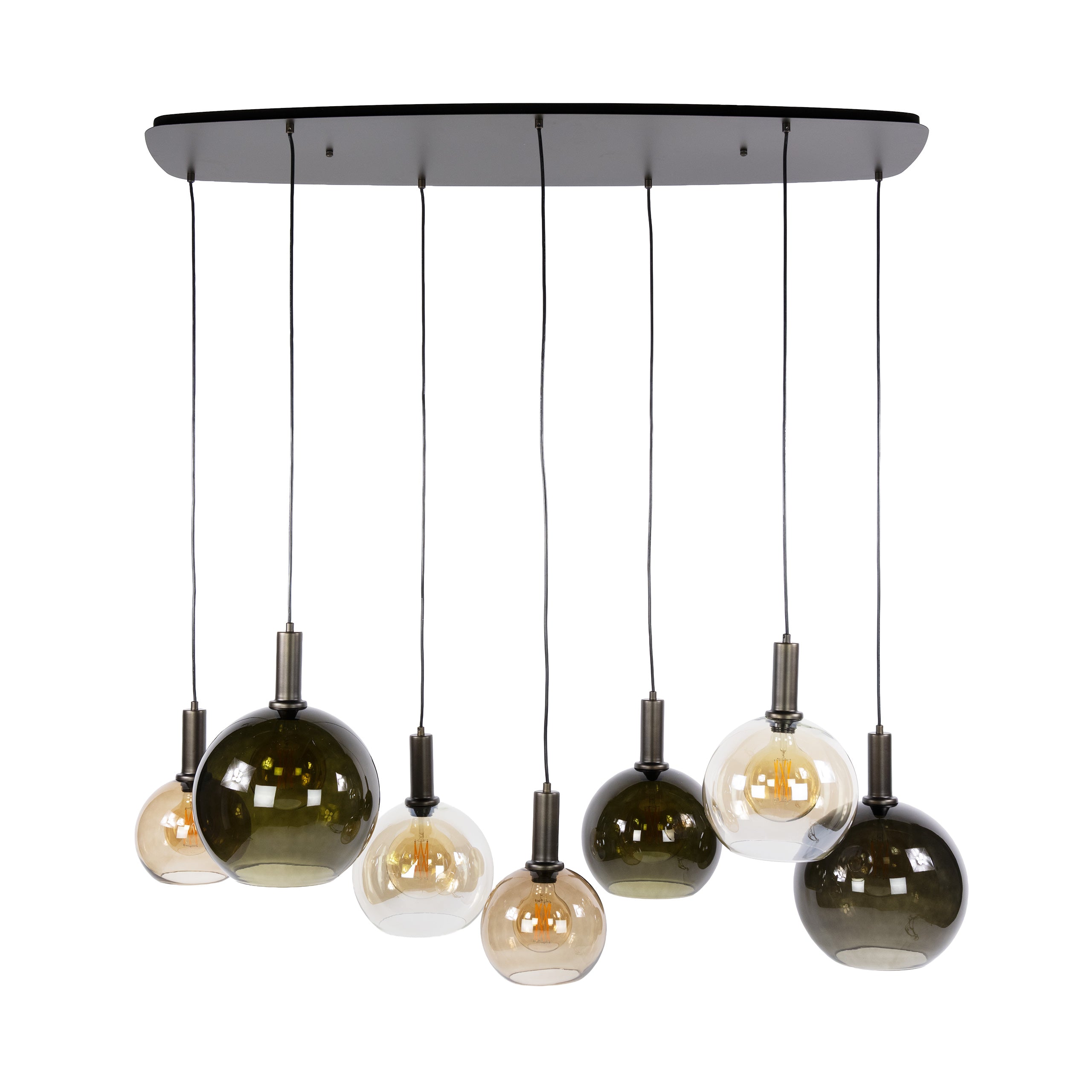 Hanglamp Bellaro - 7-lichts - Amber Mix - Glazen Bollen