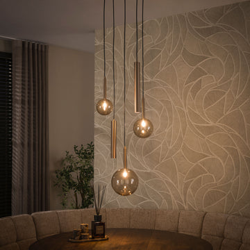 Hanglamp Marella - 5-lichts - Brons - Amberglas - Getrapt - Met Spots