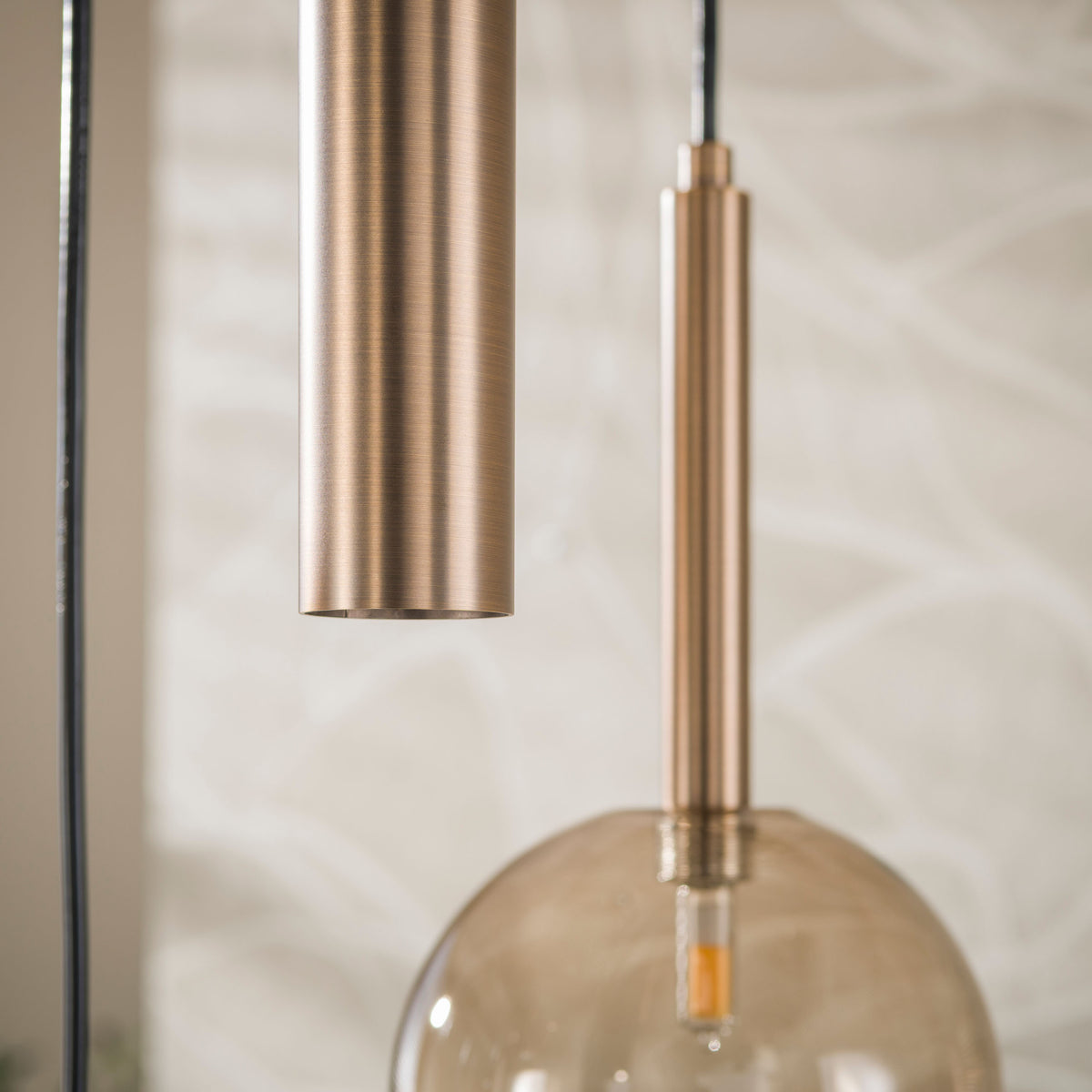 Hanglamp Marella 5-lichts Brons Amberglas Getrapt Met Spots aanzicht 3 Meubelista