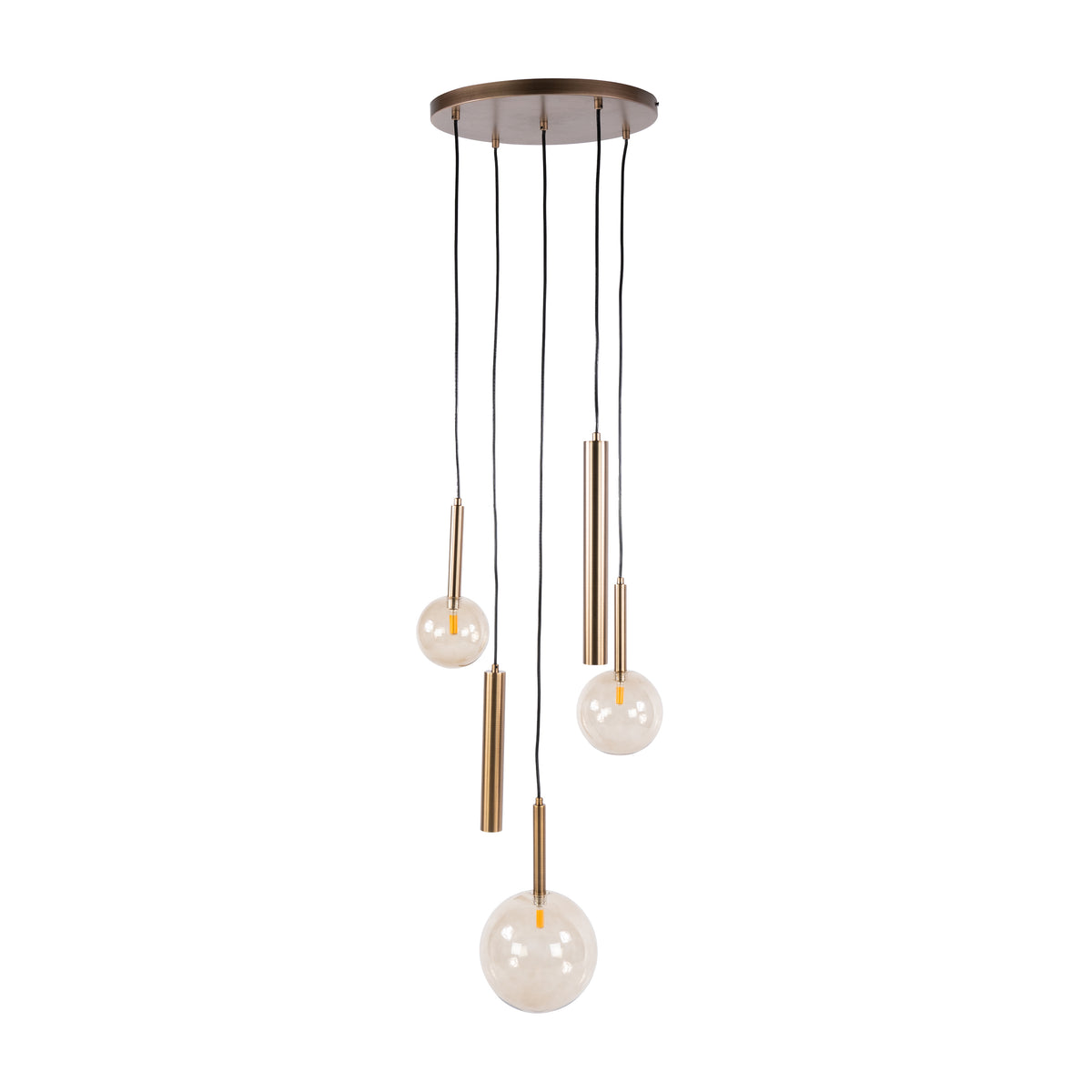 Hanglamp Marella 5-lichts Brons Amberglas Getrapt Met Spots vrijstaand product Meubelista
