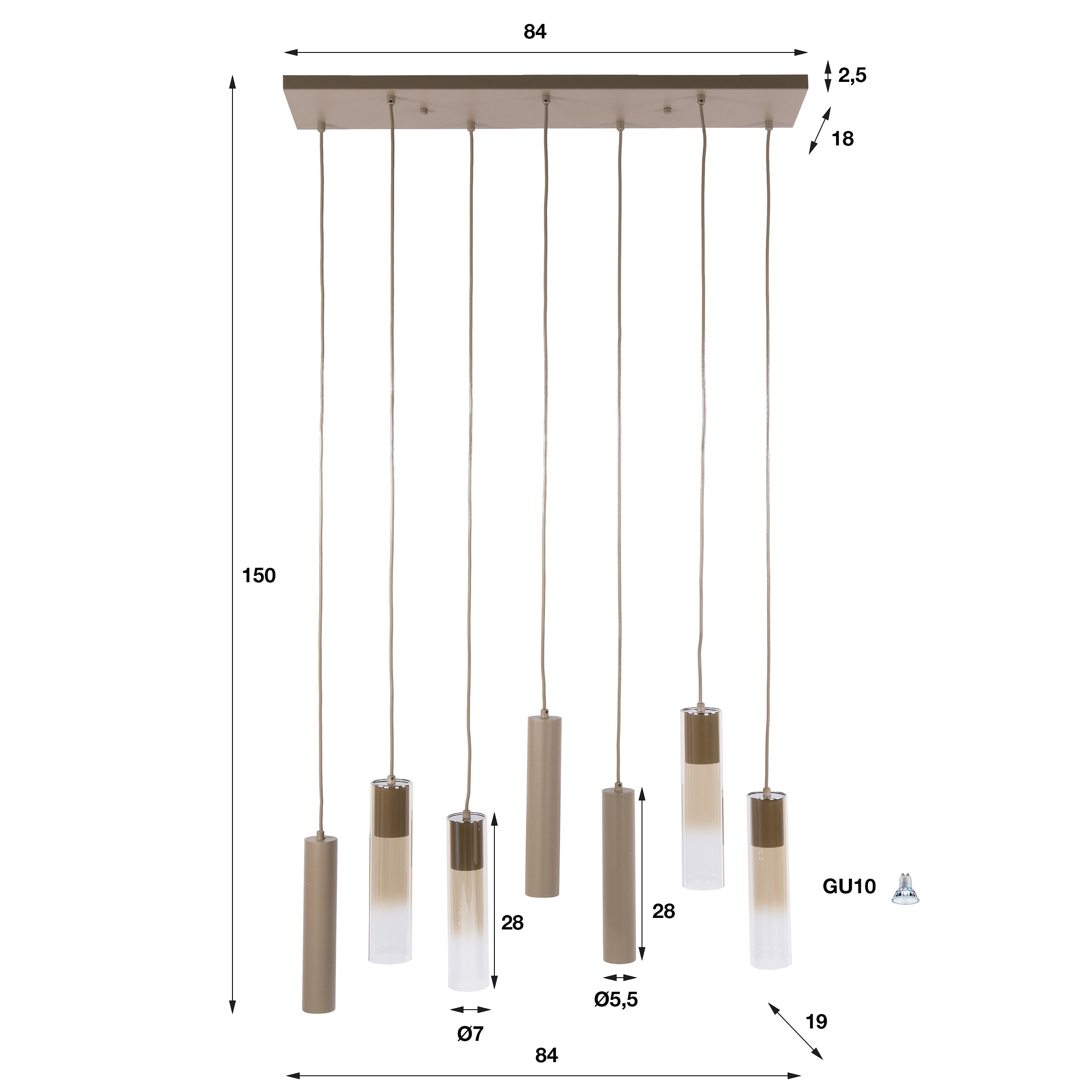 Hanglamp Isola - 7-lichts - Beige - Met Spots
