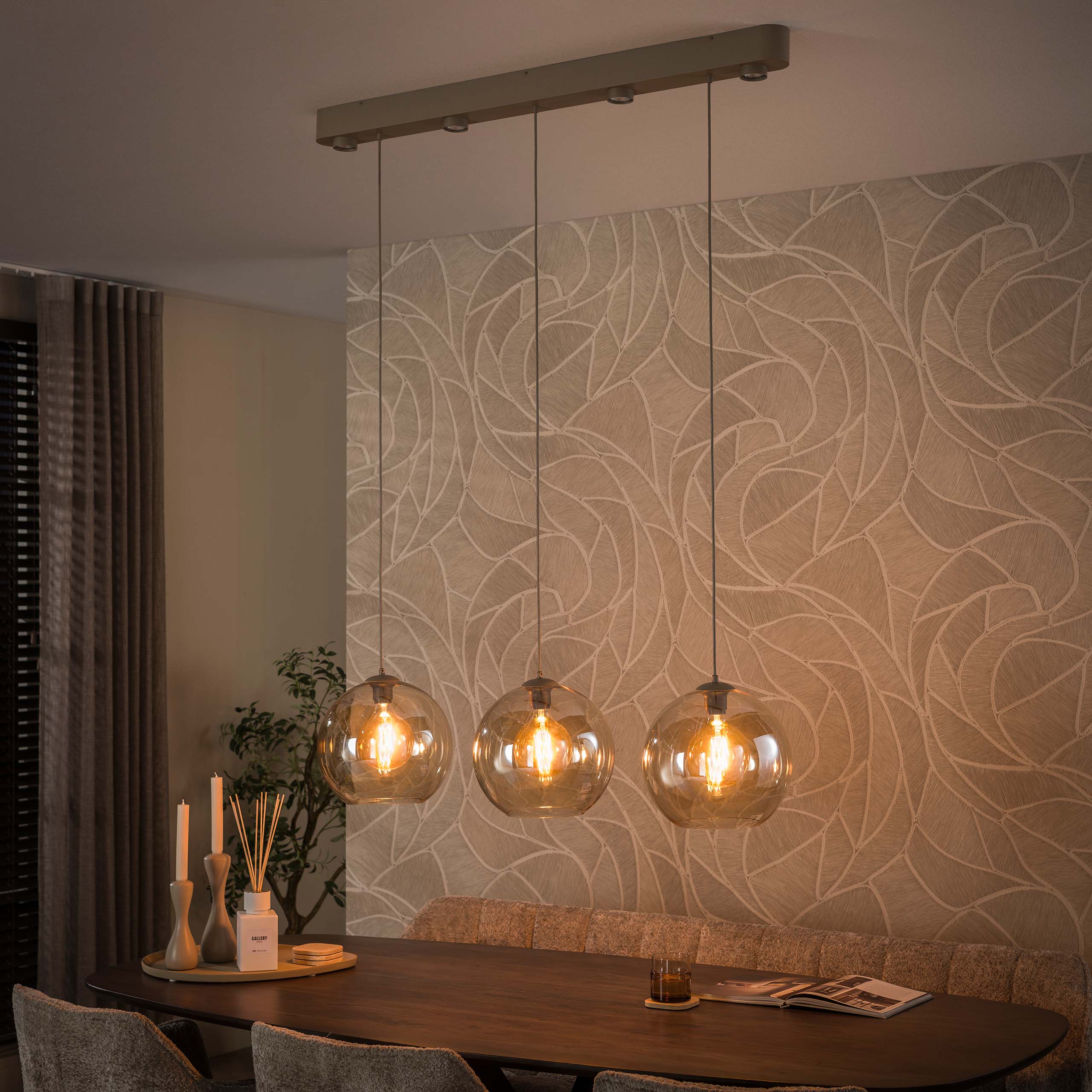 Hanglamp Eloa - 3-lichts - Beige - Amberglas - Met Spots
