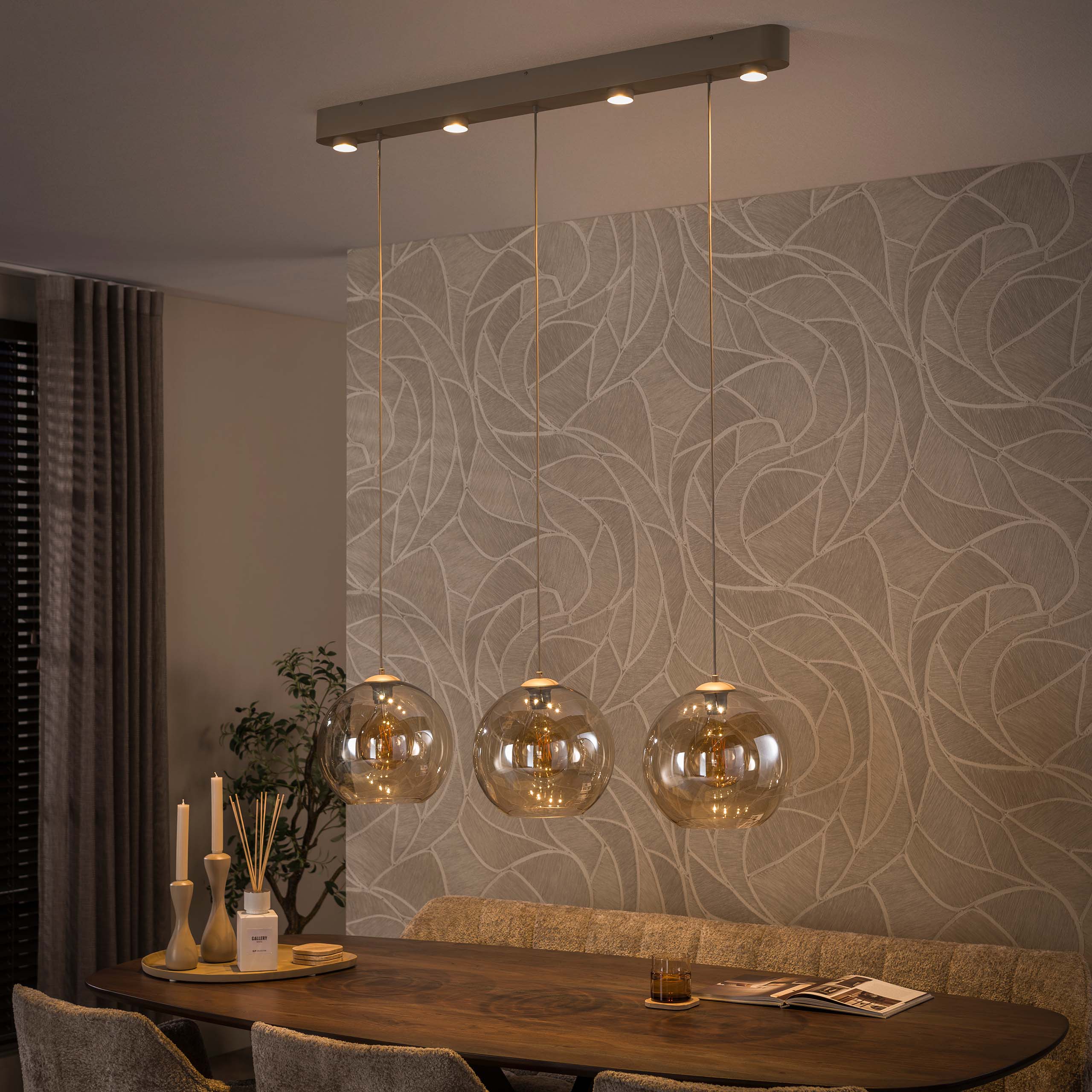 Hanglamp Eloa - 3-lichts - Beige - Amberglas - Met Spots