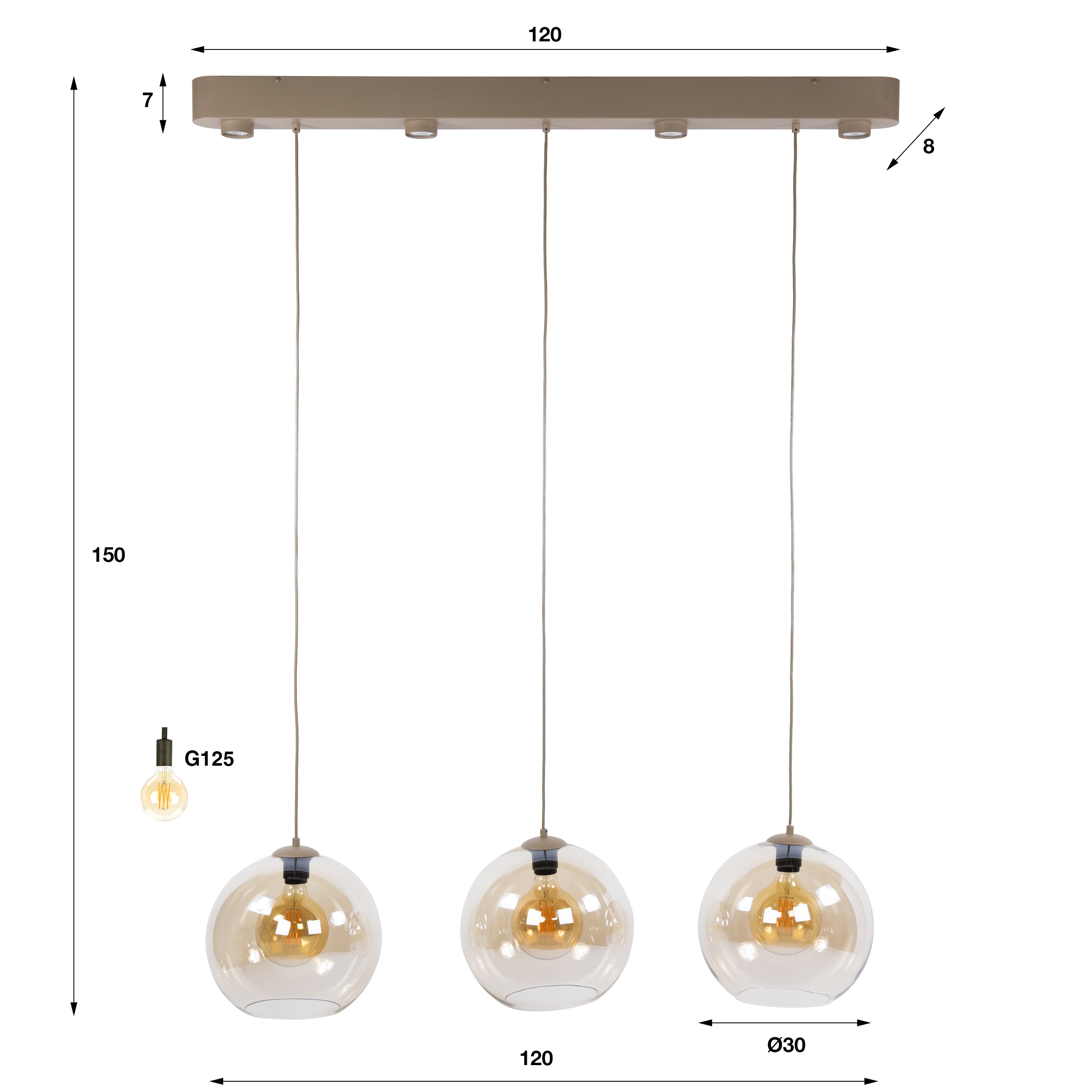 Hanglamp Eloa - 3-lichts - Beige - Amberglas - Met Spots