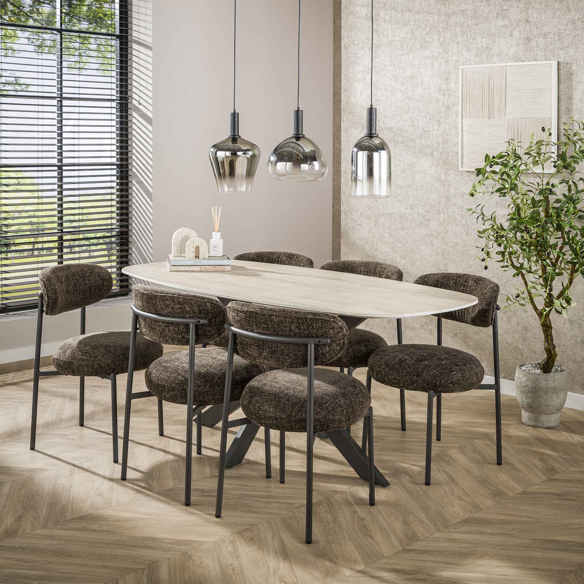 Eettafel Lucca - Ivoor - Keramisch Travertin - 180 cm - Deens Ovaal