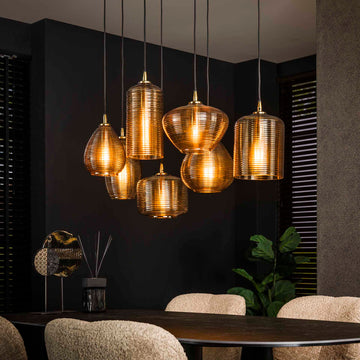 Hanglamp Arlo - 7-lichts - Amberkleurig - Glas