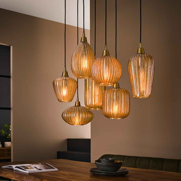 Hanglamp Elio - 7-lichts - Amberkleurig - Glas