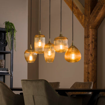 Hanglamp Delia - 5-lichts - Amberkleurig - Glas