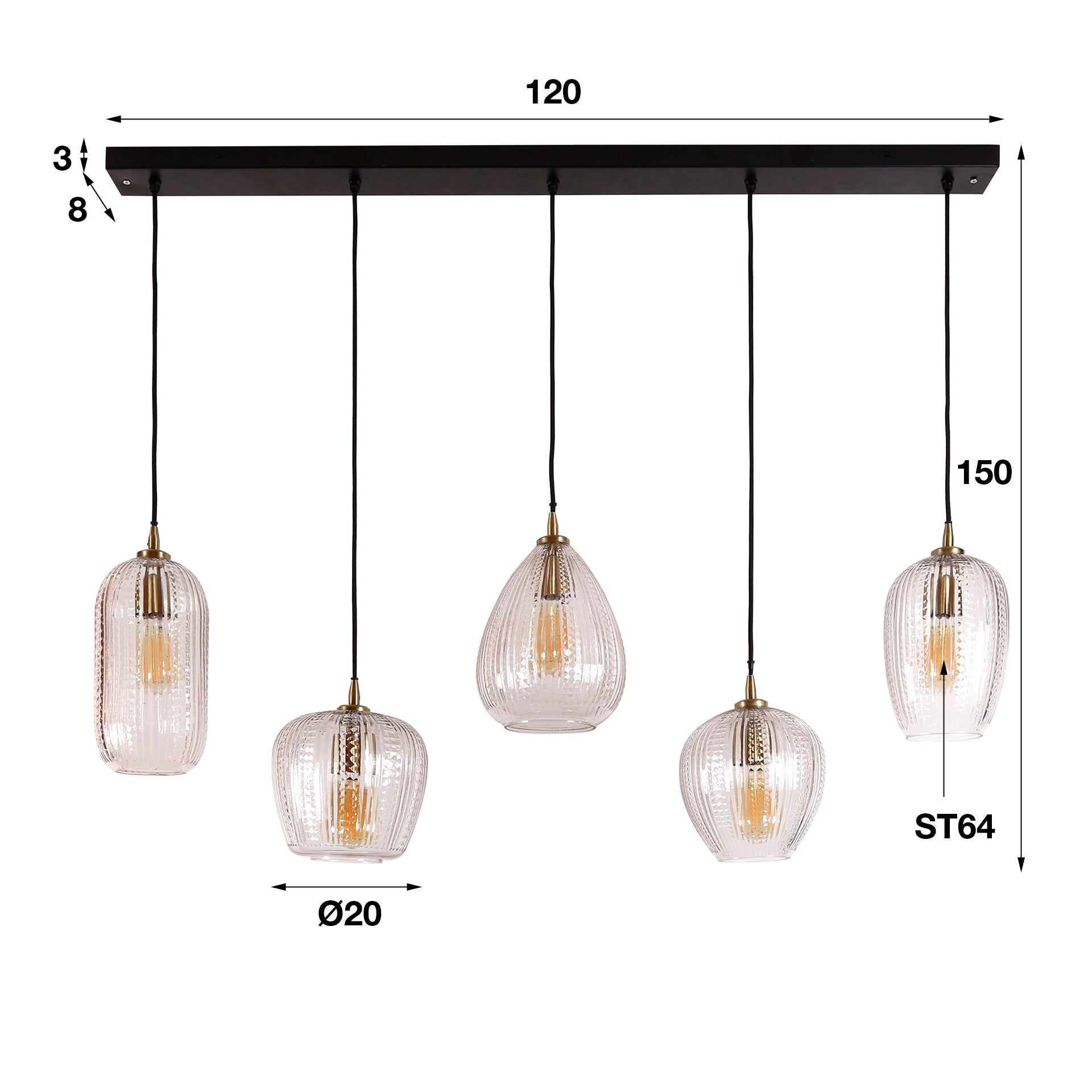 Hanglamp Sela - 5-lichts - Transparant - Glas