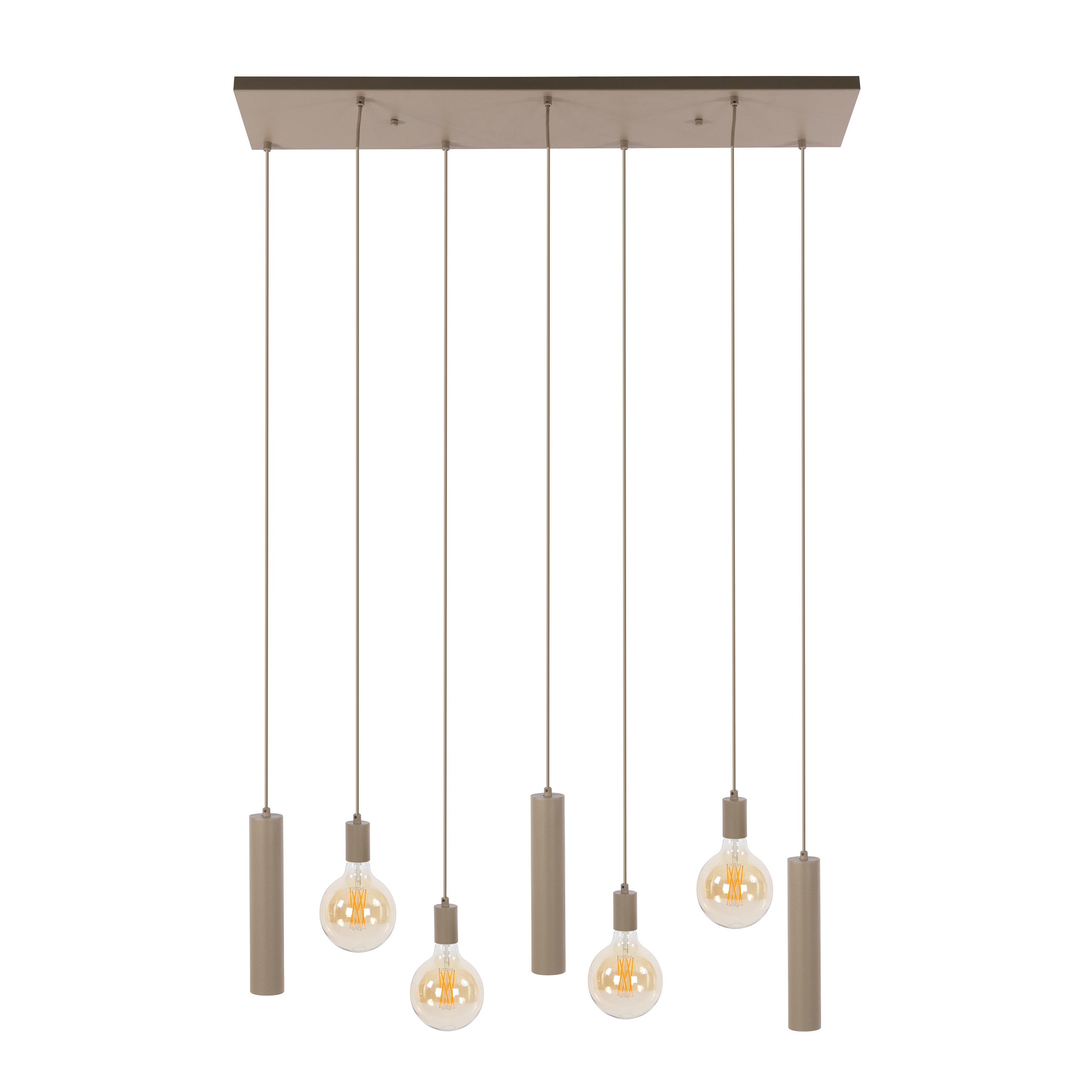 Hanglamp Soley - 7-lichts - Beige - Amberglas - Met Spots