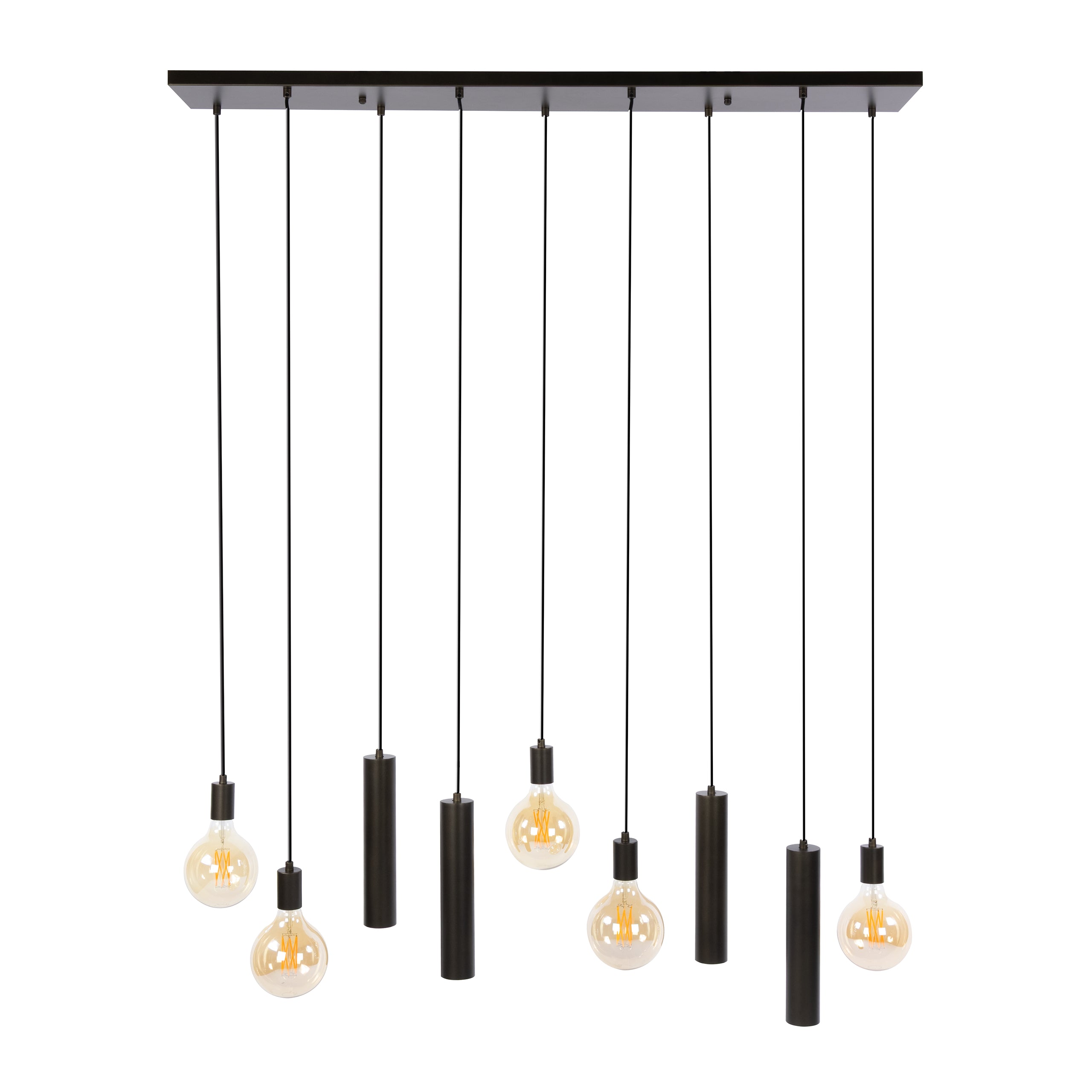 Hanglamp Soley - 9-lichts - Brons - Amberglas - Met Spots