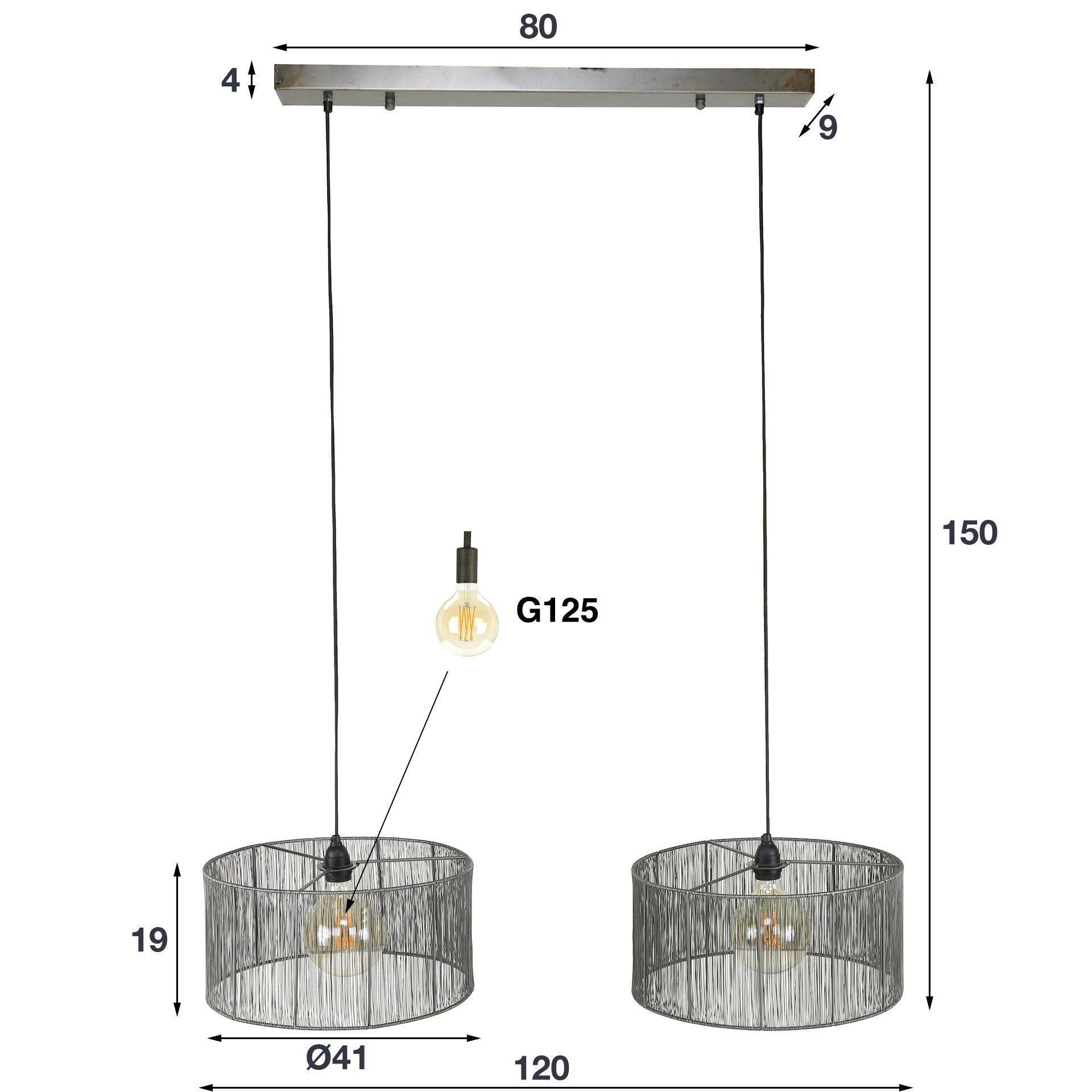 Hanglamp Bliss - 2-lichts - Zwart Nikkel - Metaal