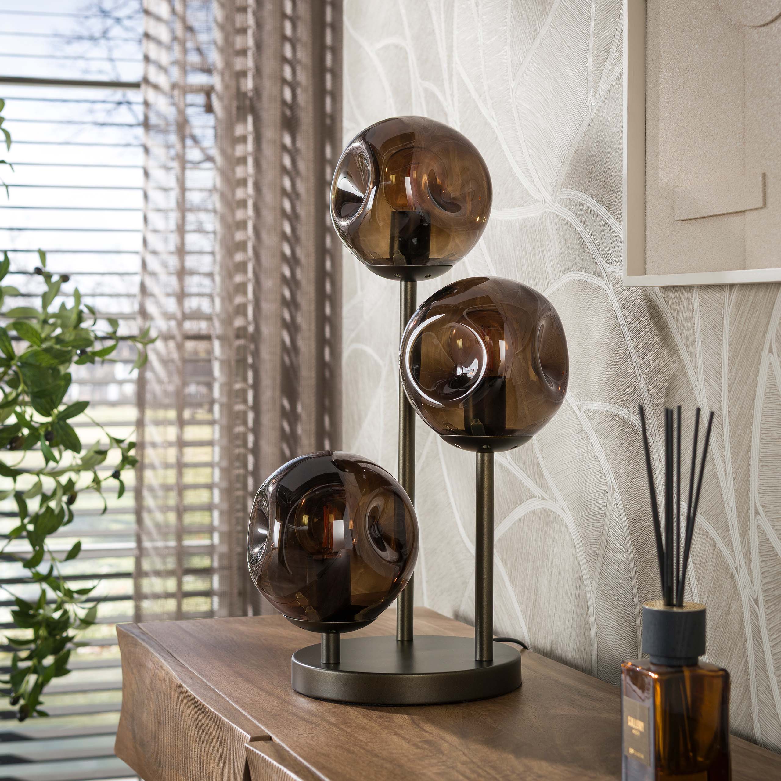 Tafellamp Bellum - 3-lichts - Brons - Glas