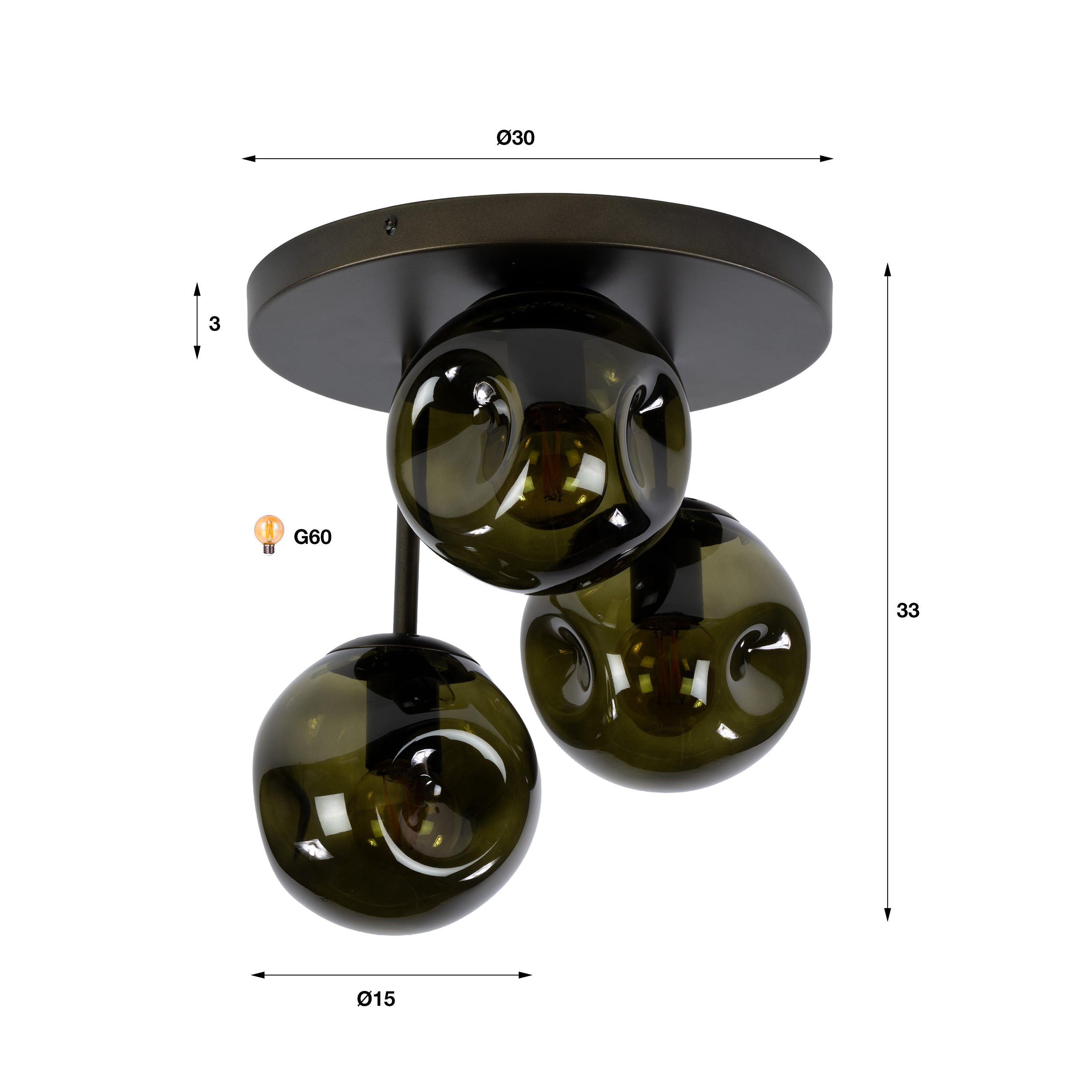 Plafondlamp Bellum - 3-lichts - Brons - Glas
