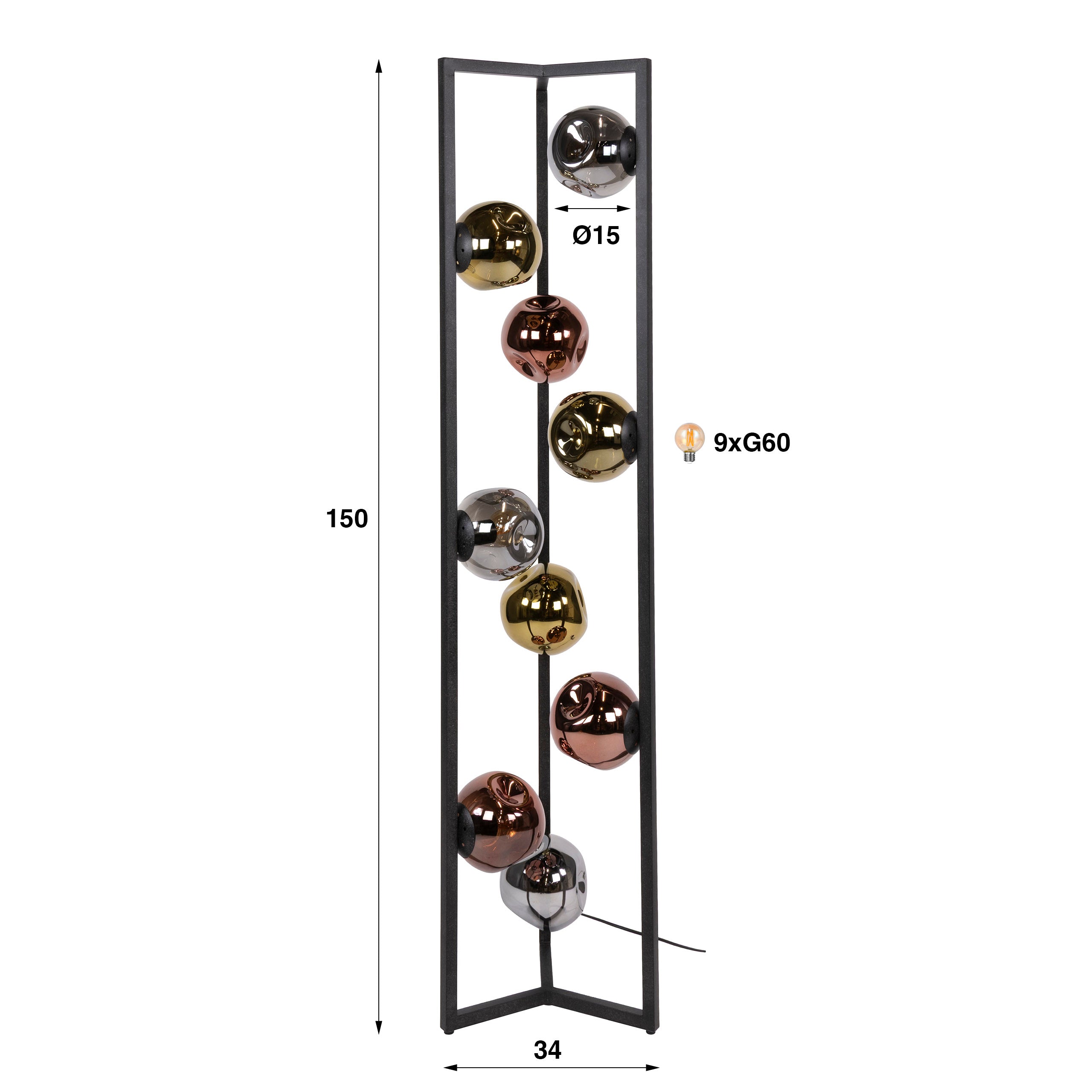 Vloerlamp Bello - 9-lichts - Mix - Glas - 150 cm