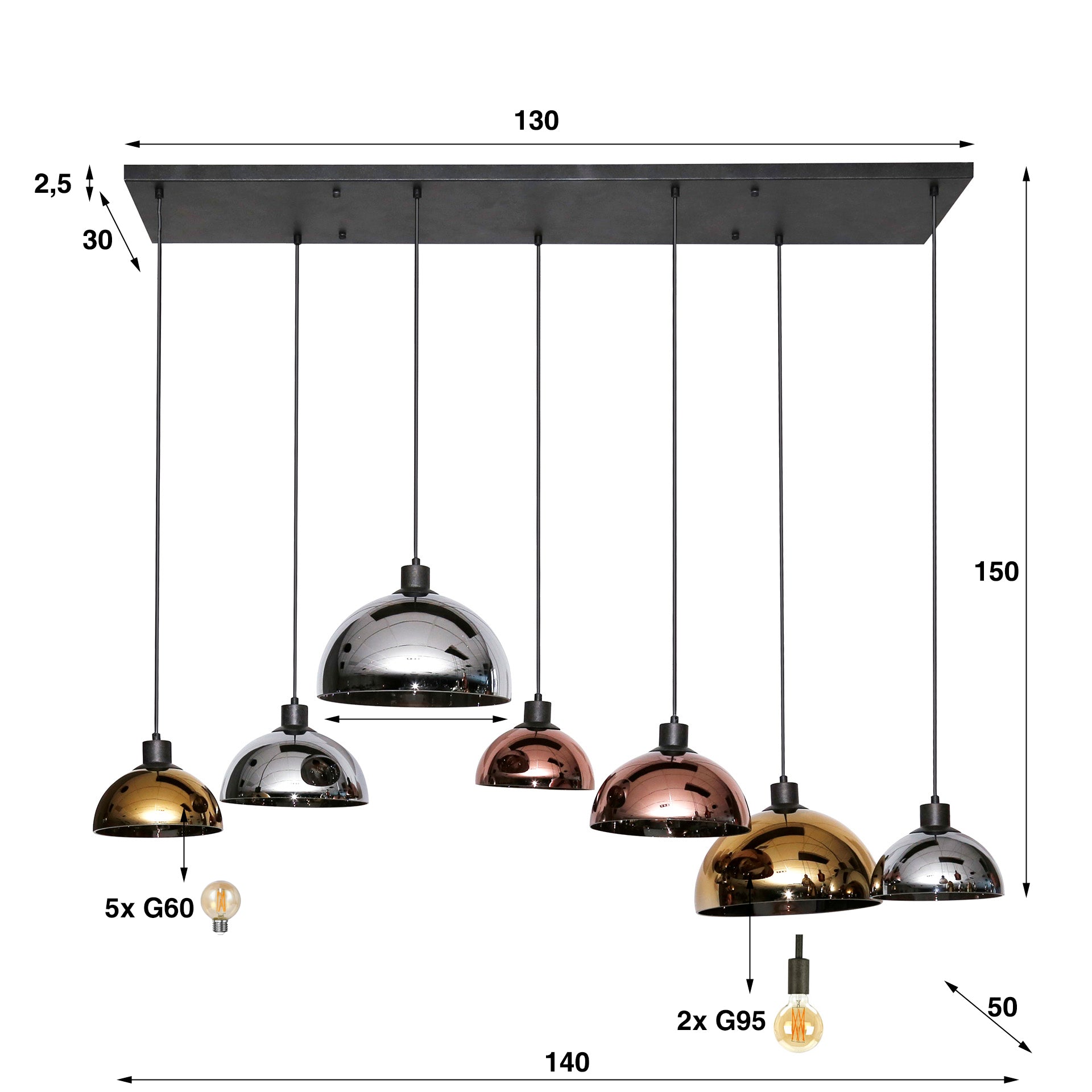 Hanglamp Galen - 7-lichts - Mix - Glas