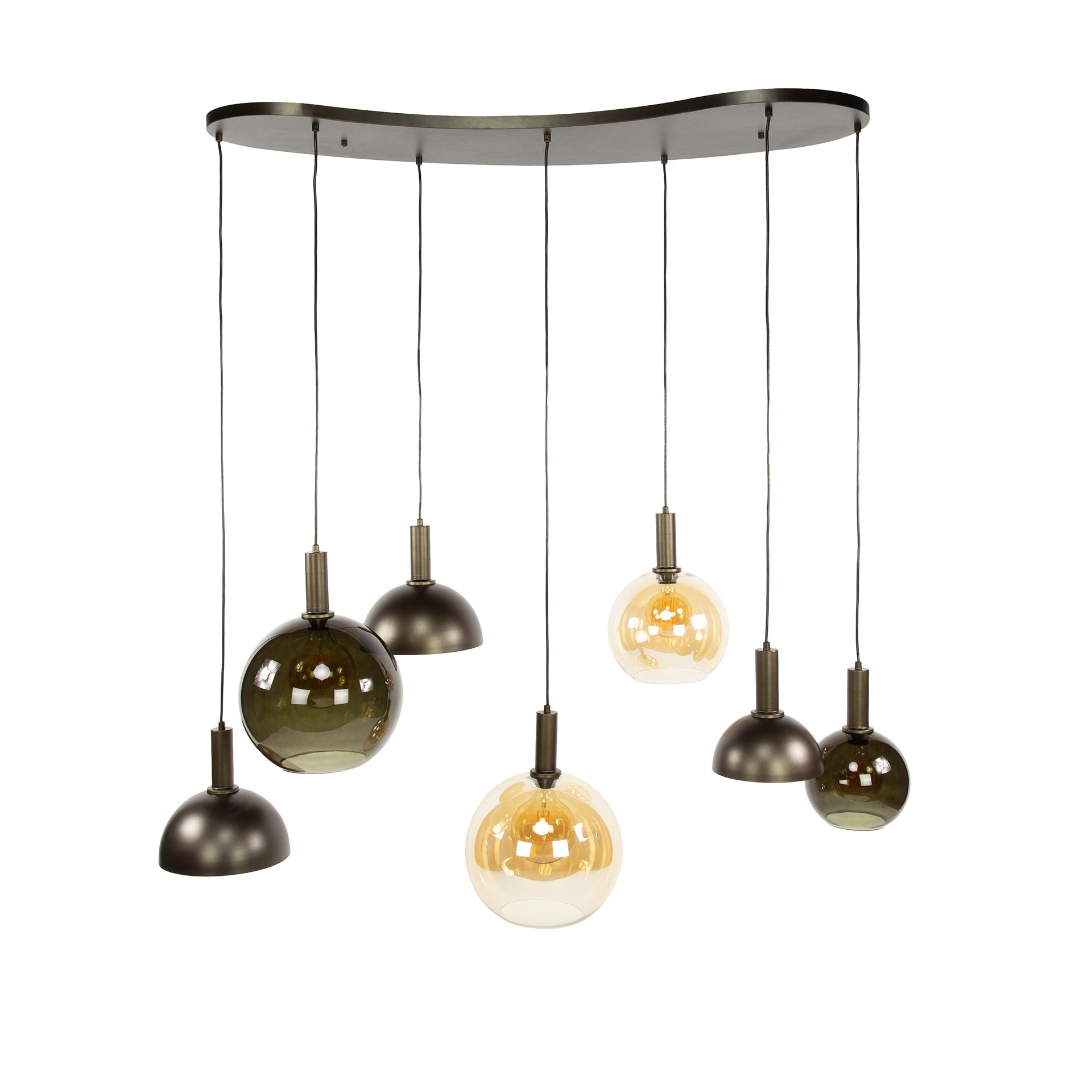Hanglamp Elaris - 7-lichts - Amber Mix - Glas - Metaal