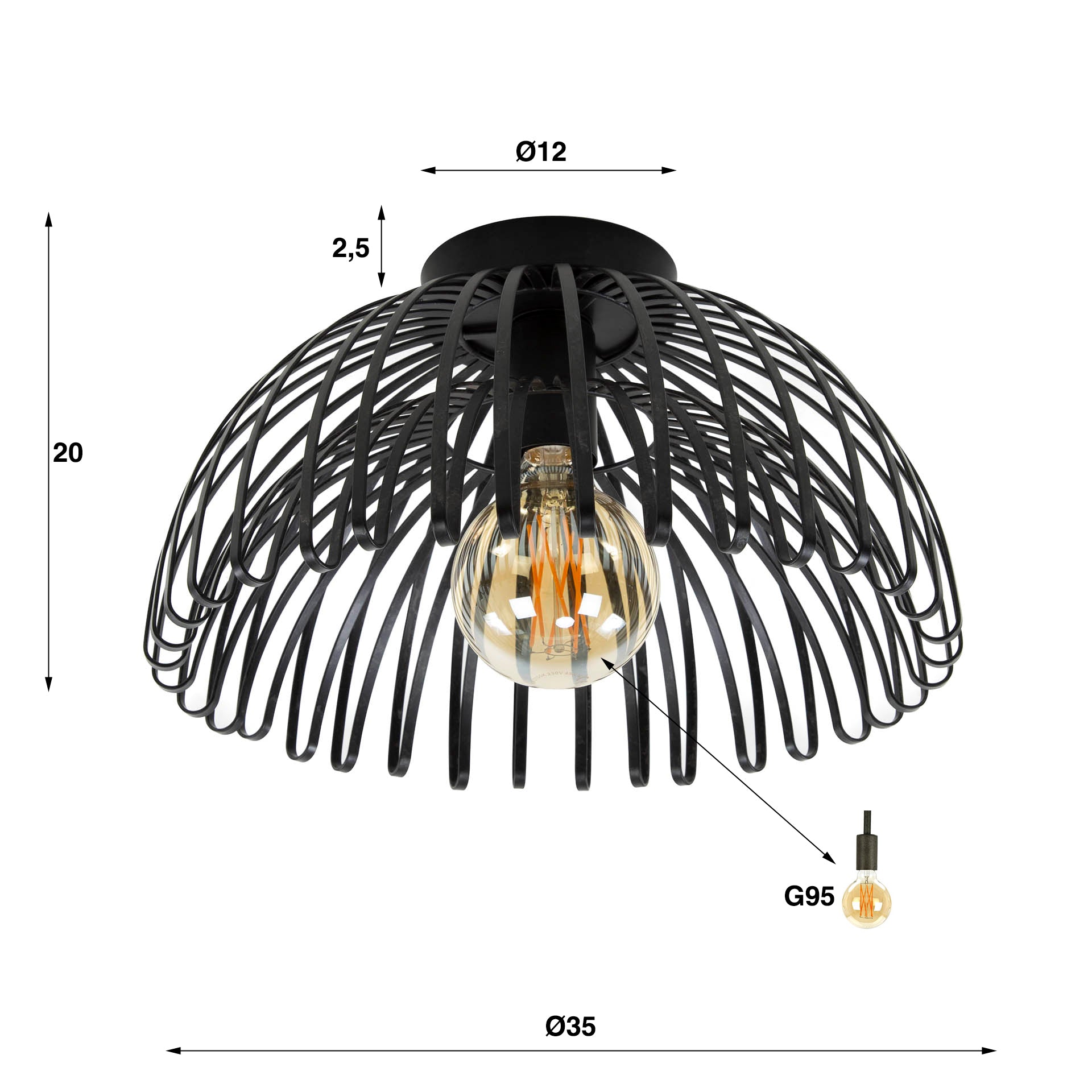 Plafondlamp Dante - Charcoal - Metaal
